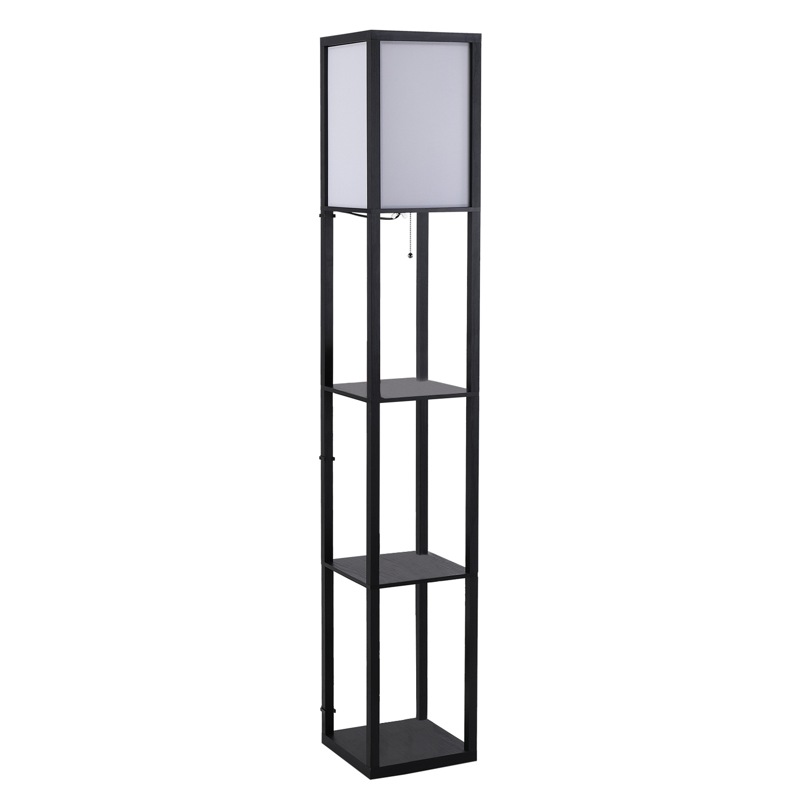 HOMCOM Lámpara de Pie con Estantes de Almacenaje, Lámpara de Madera Moderna, Bombilla E27, para Salón, Dormitorio, Oficina, Negro