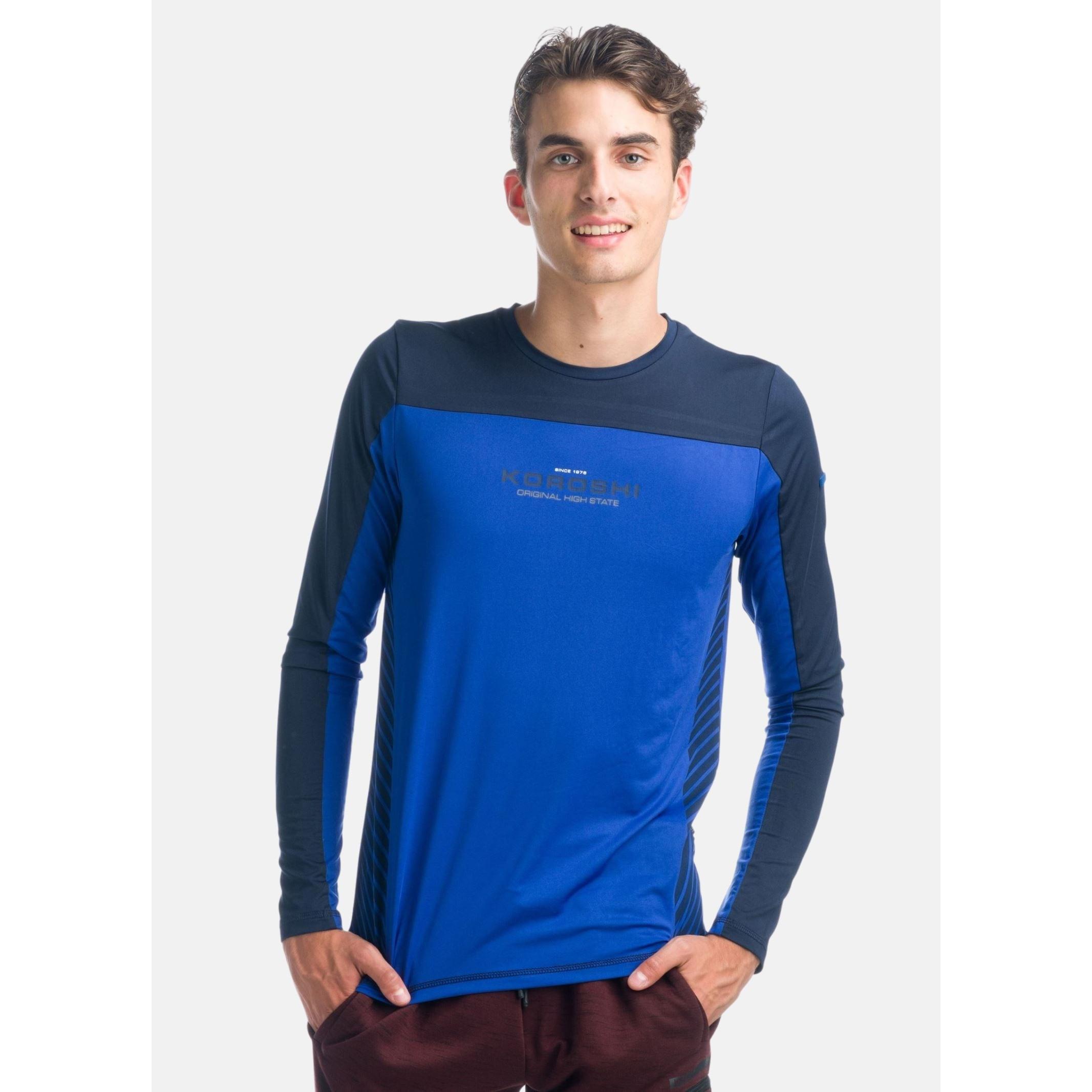 Koroshi - Camiseta manga larga deportiva para hombre con cortes a contraste, 100% poliéster técnico transpirable y ajuste deportivo – Koroshi