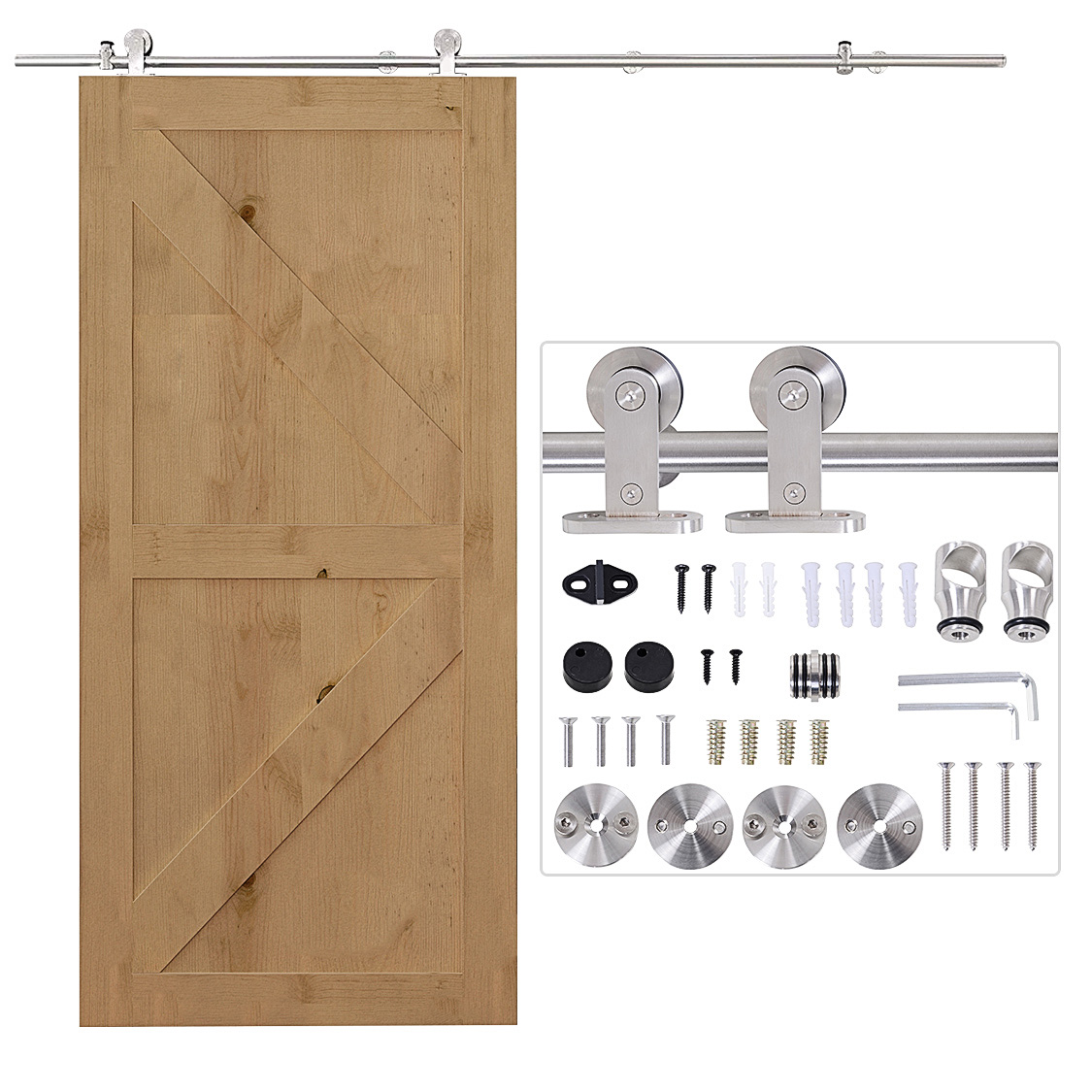 HOMCOM Herrajes Puertas Correderas 200 cm, Kit para Puerta Corredera de Madera, Acero Inoxidable, Negro