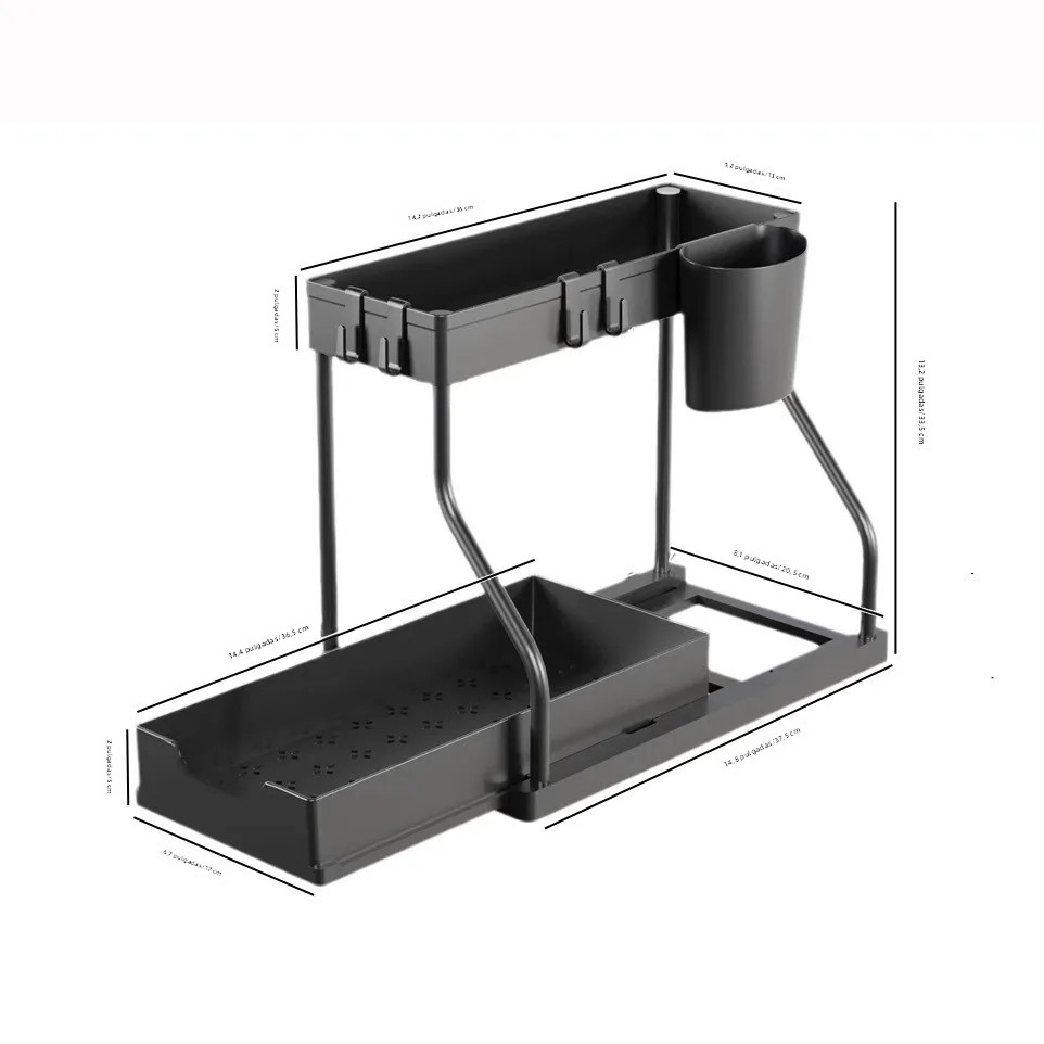 TK Organizador De Almacenamiento De 2 Niveles Espacioso Y Duradero Para Cocina Y Baño Estante De Desplazamiento Para Essentials