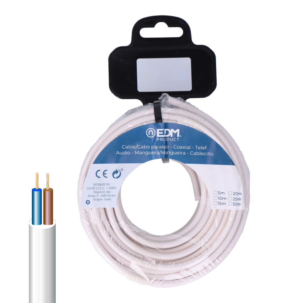 CARRETE MANGUERA TUBULAR 2x1mm BLANCA 15m