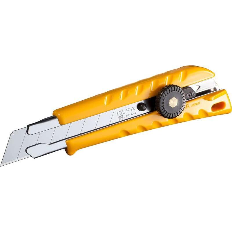 Olfa l-1 cutter con bloqueo de trinquete - empuñadura de plastico - canal de acero inoxidable