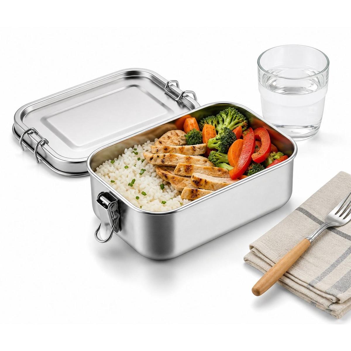 Fiambrera - Fiambrera de acero inoxidable - Fiambrera bento - Sin separadores - Fiambrera de acero inoxidable - Libre de BPA - A prueba de fugas - Ideal para preparar comidas - 550 ml