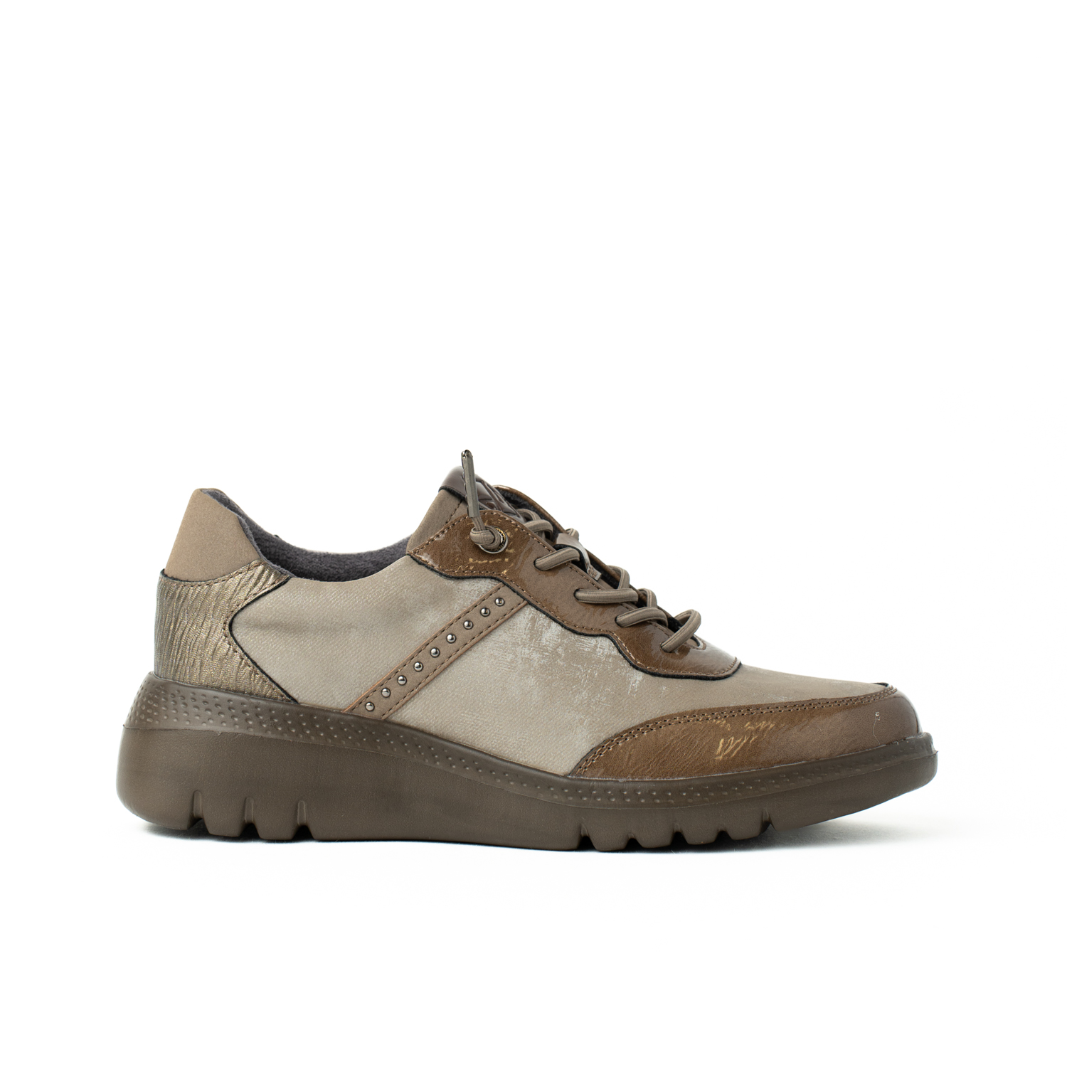 Mysoft 25M535 Zapatillas de vestir de mujer con cordónes elásticos y texturas combinadas