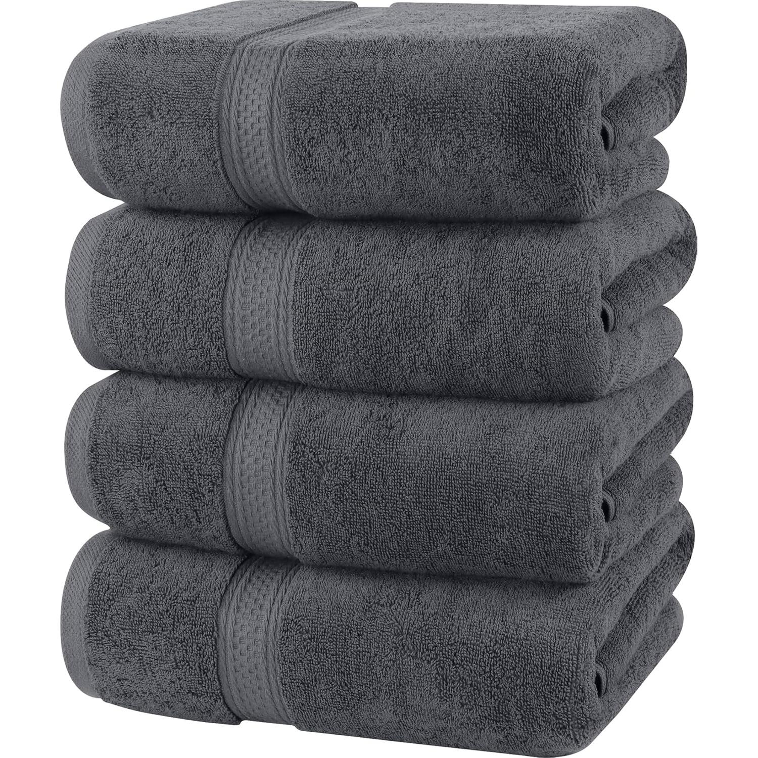 -Conjunto de Toallas de baño (Paquete de 4, 69x137 cm) Toallas de Algodón 100% Ring-Spun (Gris)