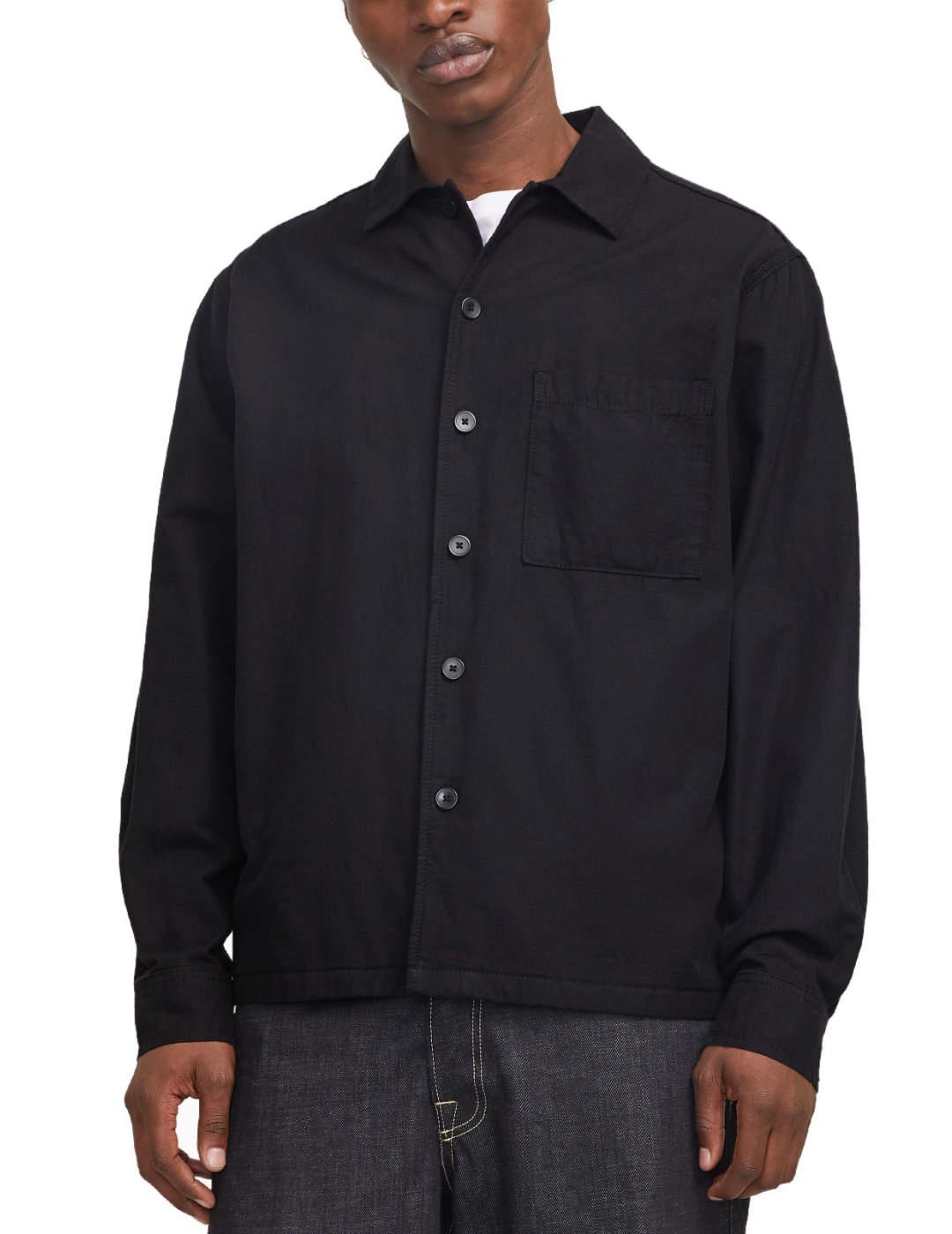 Camisa Jack&Jones Urban negro manga larga lino para hombre