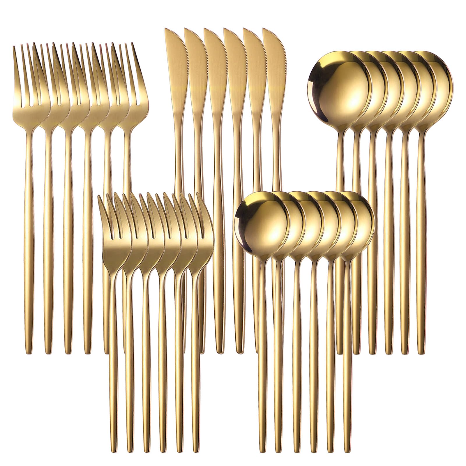 Conjunto de Vajilla de Acero Inoxidable 30 Piezas de Cubertería Plana Utensilios de Cocina Duraderos Juego de Palillos Brillantes
