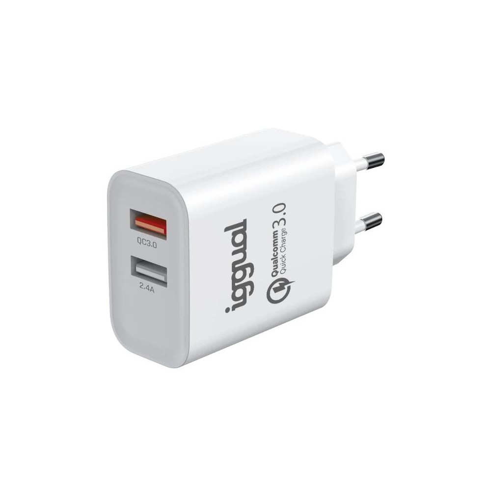 iggual Cargador doble 2xUSB carga rápida QC3.0 30W