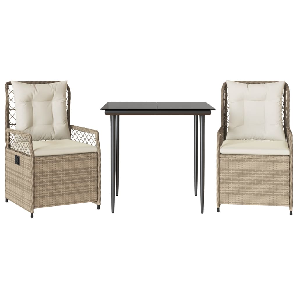 vidaXL Set comedor de jardín 3 pzas con cojines ratán sintético beige