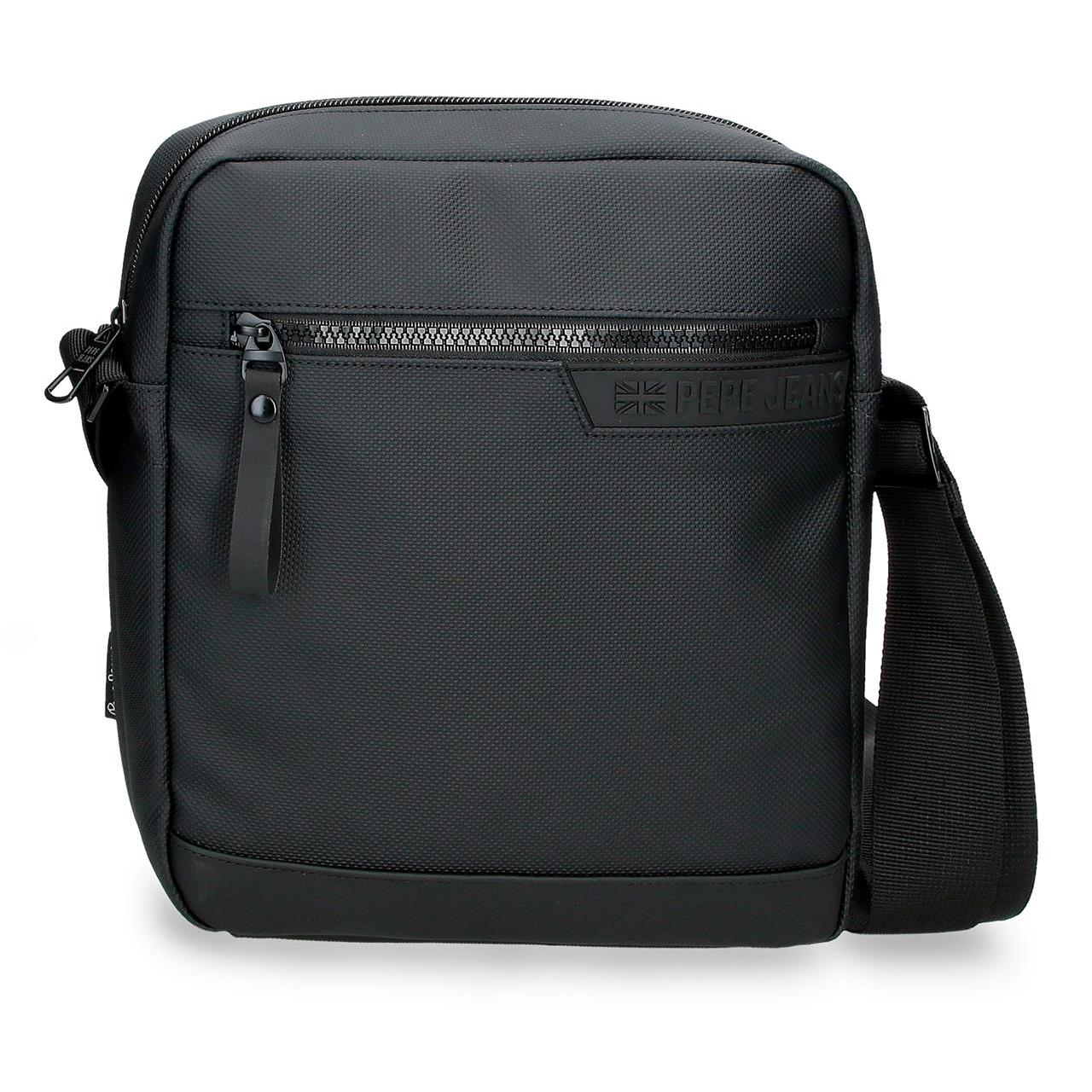 Pepe Jeans - Bandolera hombre Dorking de poliéster resistente y ligero, con compartimento porta tablet, bolsillo trasero con cremallera color negro
