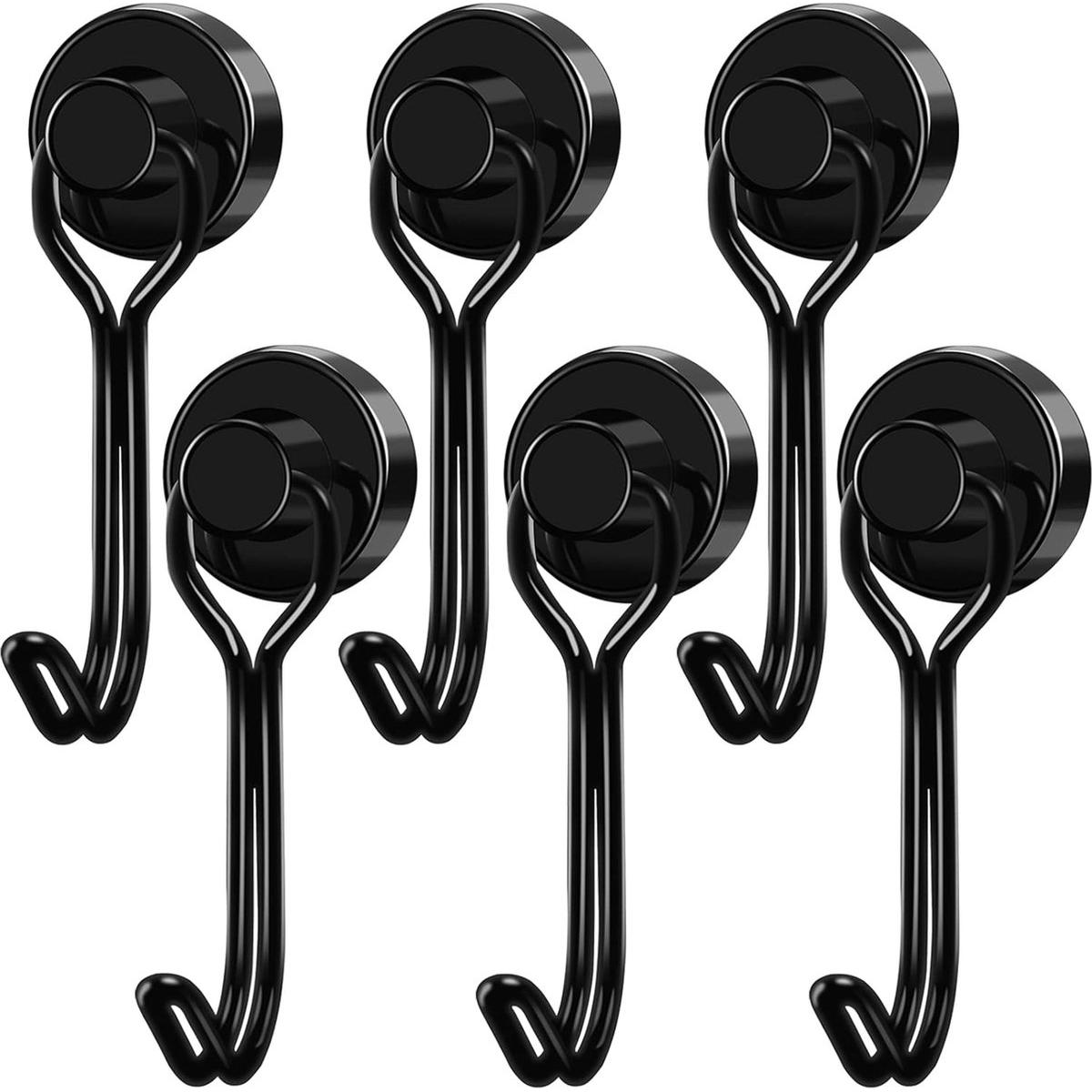 Gancho para toallas - Ganchos - Ganchos - Con ganchos - Ganchos magnéticos de 24 kg - Imanes fuertes y resistentes - Para parrilla, techo, pizarra magnética, cocina, oficina - Para refrigeradores de cocina - Imán de neodimio giratorio 360 grados - 6 pieza