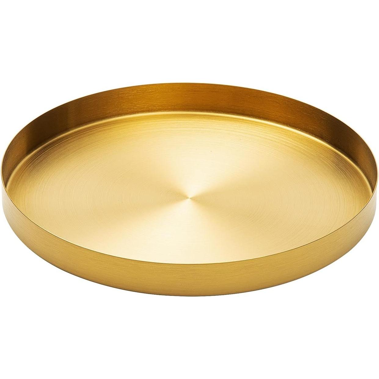 12 Pulgadas de Oro Redonda de Metal Decorativos Bandeja de Acero Inoxidable de Oro Servir en Bandeja de Latón Círculo de Mesa de Bandeja Bandeja para el cuarto de Baño de la Vanidad de Contador de Escritorio Mesa de la Cena
