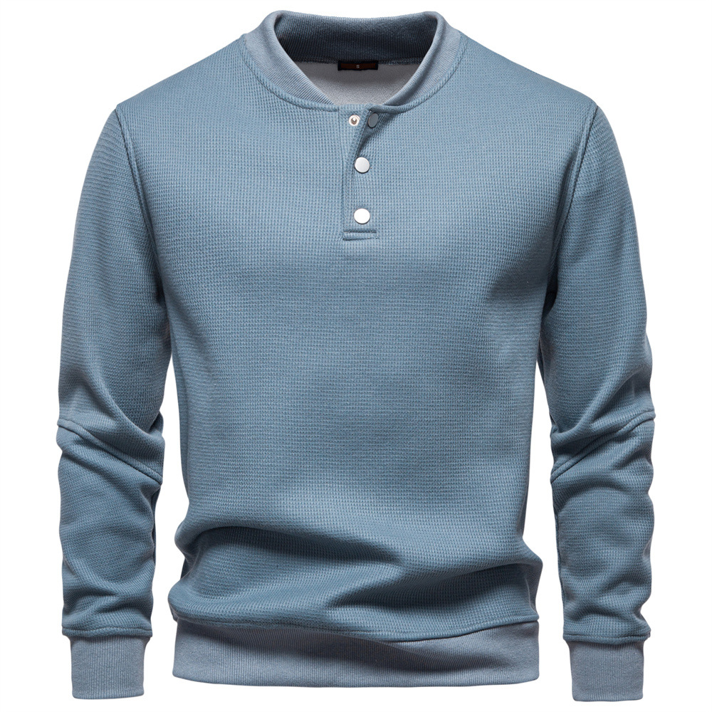 TK Sudadera de hombre con cuello de béisbol tipo gofre grueso y forro polar.