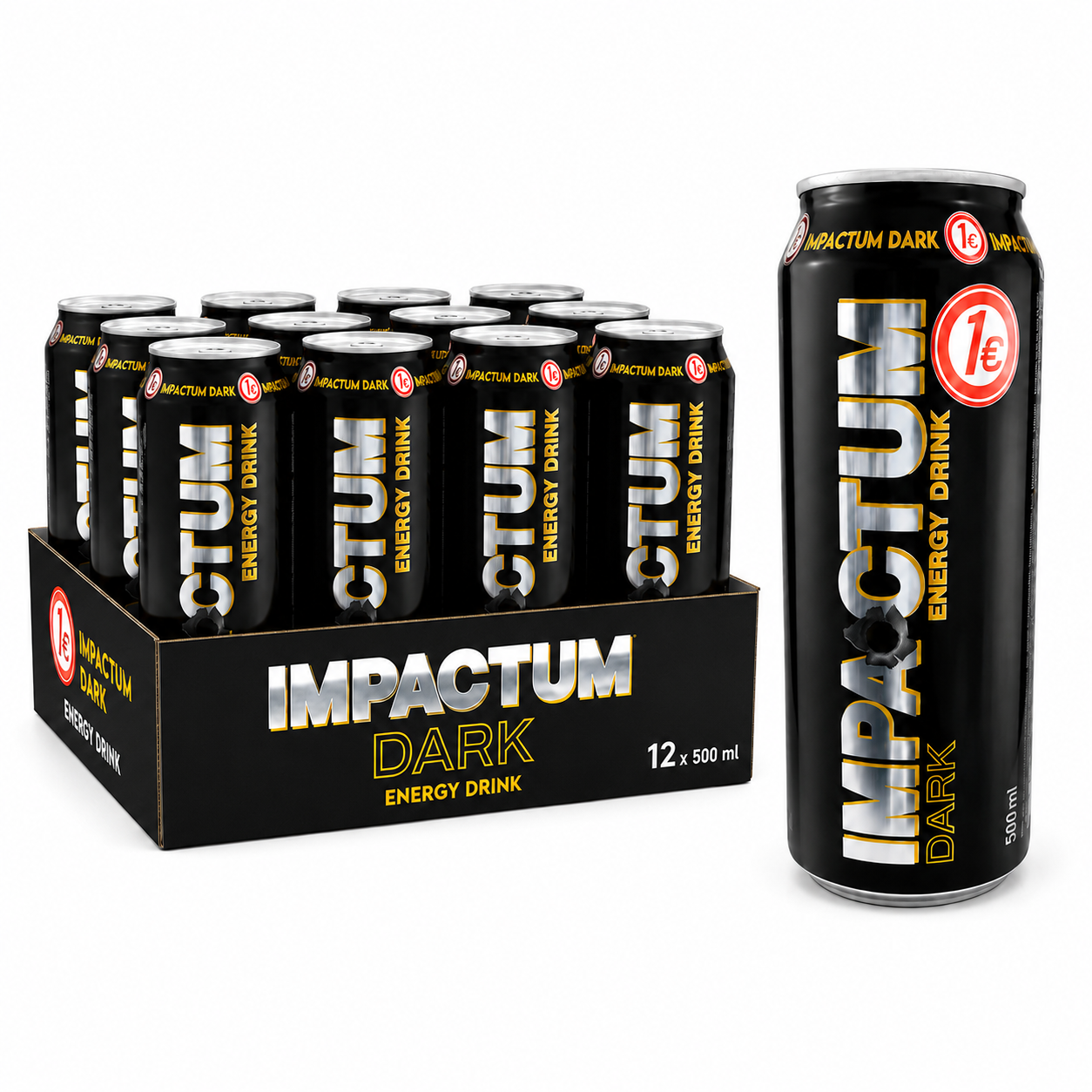 PACK 12 LATAS BEBIDAS ENERGETICA IMPACTUM SABORES, DARK , MORA, COCO, MISSILE 50CL