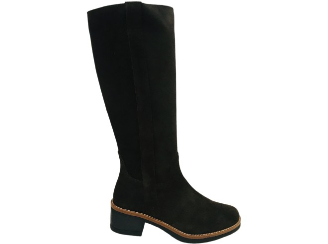 Bota Alta Piel Serraje Yowas Mujer 1533-1 Marrón: Cómoda y Elegante con Tacón Ancho y Cierre Cremallera