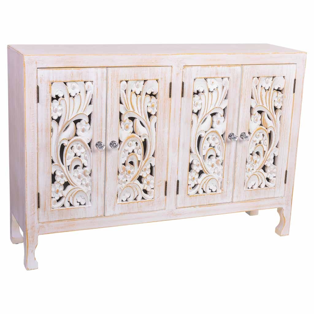 Wonderlust Deco - Aparador de madera de 4 puertas 100,5x26x70h cm Blanco 100.5x26x70h cm