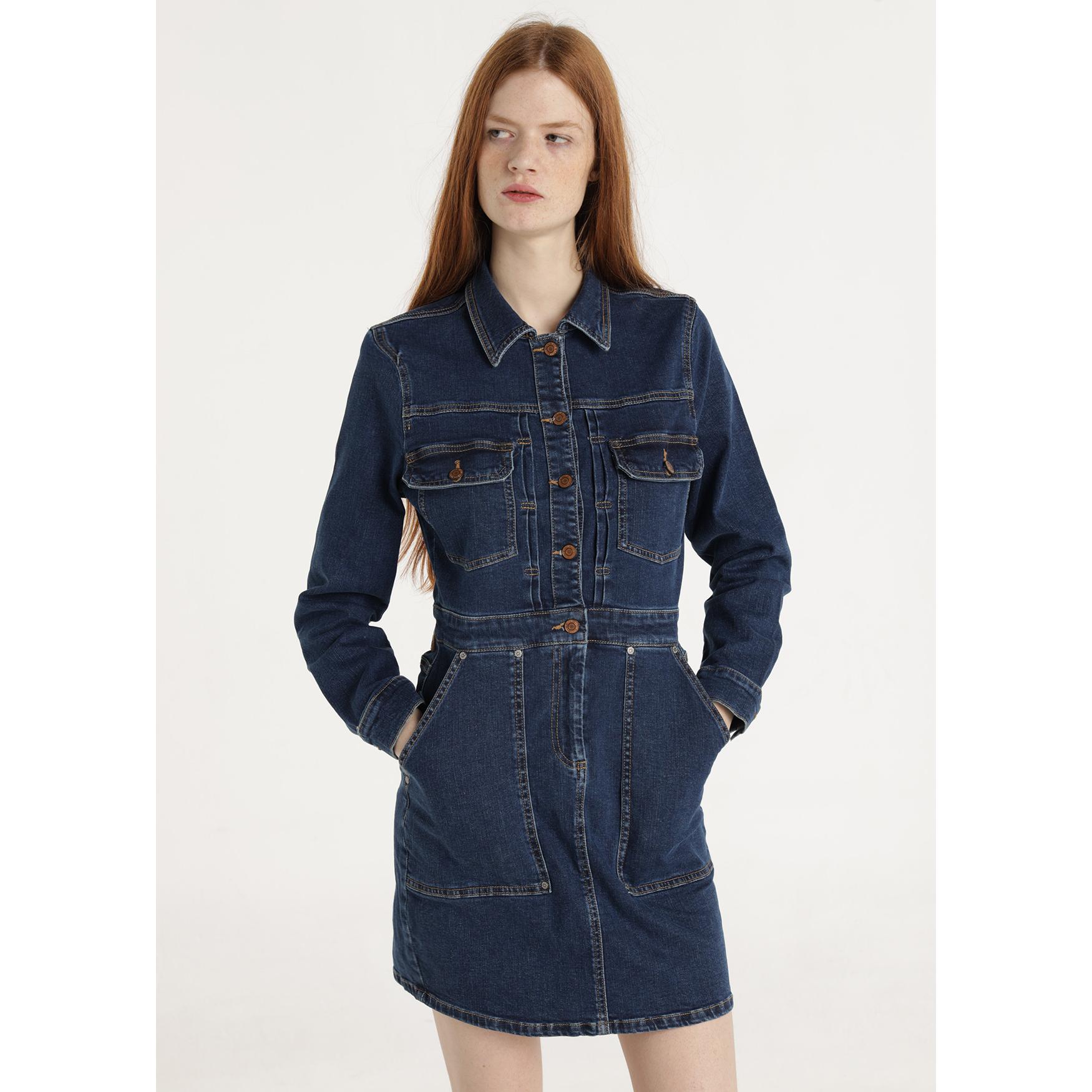 LOIS JEANS - Vestido denim corto con bolsillos manga larga