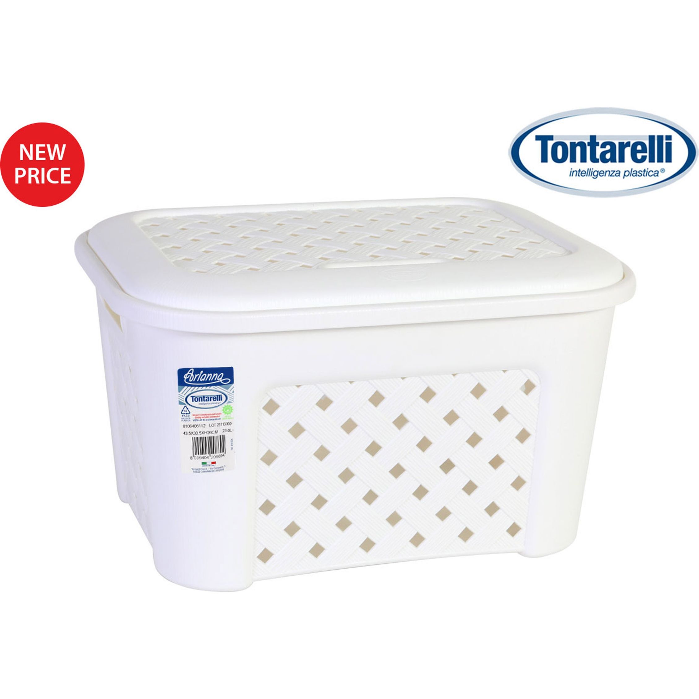 Tontarelli - Cesta Ropa con Tapa 23-6L Blanco - Práctica y Funcional - Organización Eficiente - Espaciosa y Resistente - Estilo Moderno