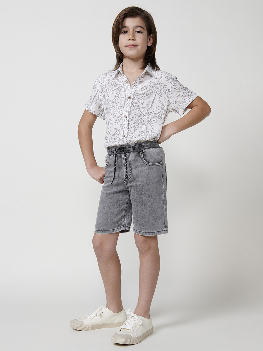 Koroshi - Pantalón corto niño cintura elástica con cordón ajustable, 83% algodón + 14% poliéster + 3% elastano, estilo deportivo versátil para colegio y juego