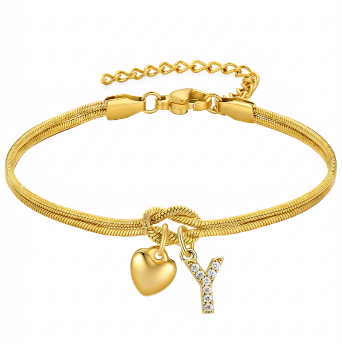 Pulseras doradas con iniciales para mujer, diseño de nudo de amor, estilo Barcelet, delicadas letras A-Z, pulseras doradas, regalos