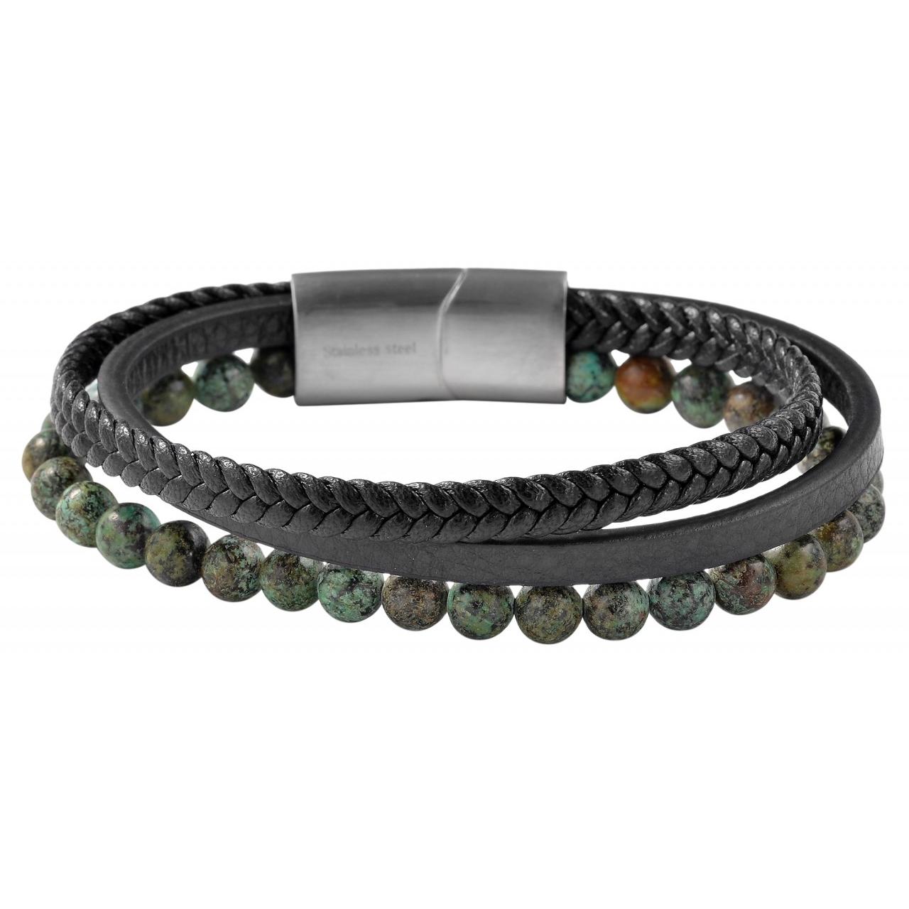 Akzent® Pulsera em Couro com Pedras Naturais