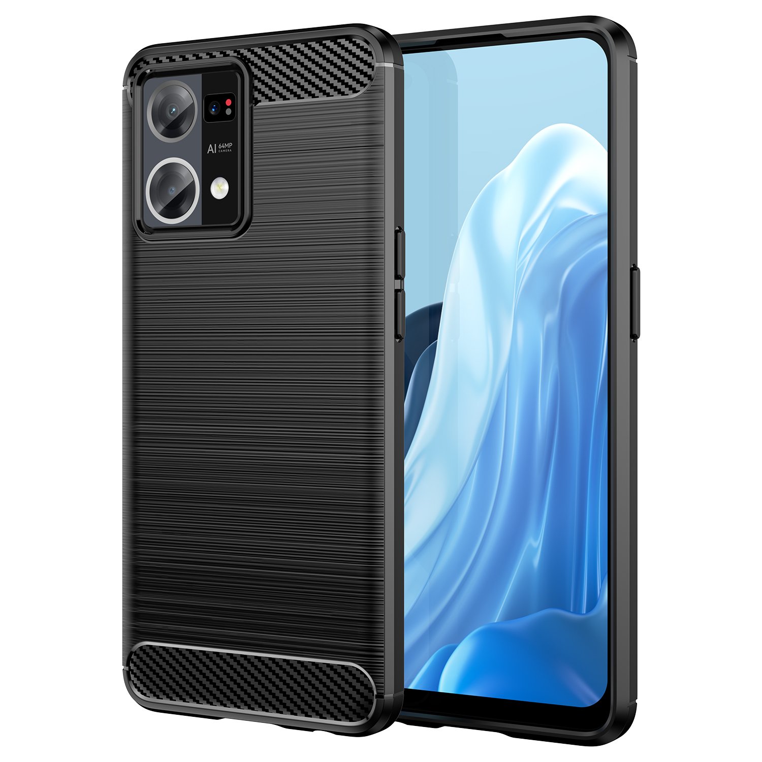 Funda para móvil Oppo Reno 8 4G Carcasa Protectora Antigolpes Silicona Negra Diseño Fibra de Carbono Resistente Absorción de Choque [Compatible Carga Inalámbrica]