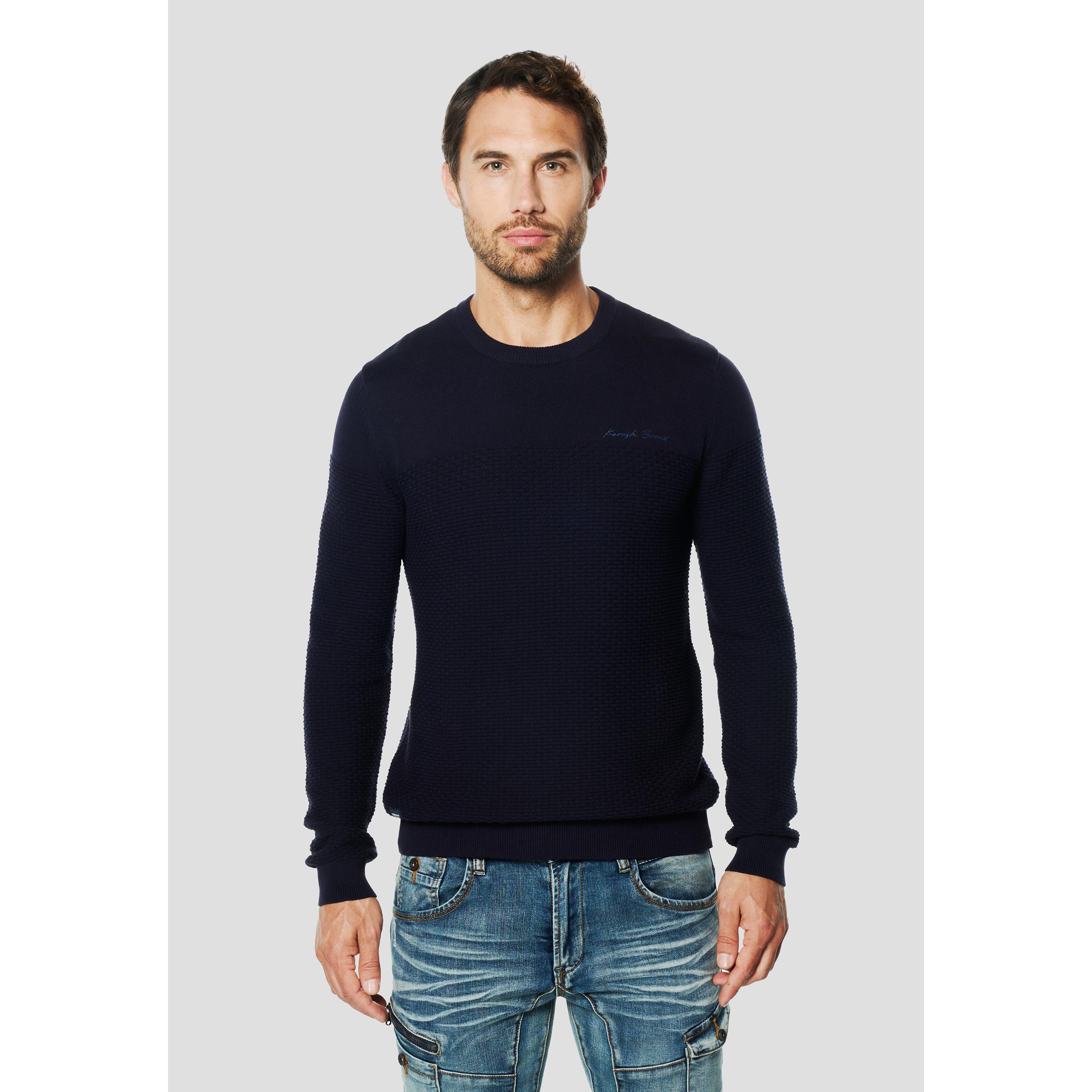 Koroshi - Jersey hombre cuello redondo de punto texturizado tipo panal en 100% algodón, ajuste regular y estilo atemporal para primavera y otoño