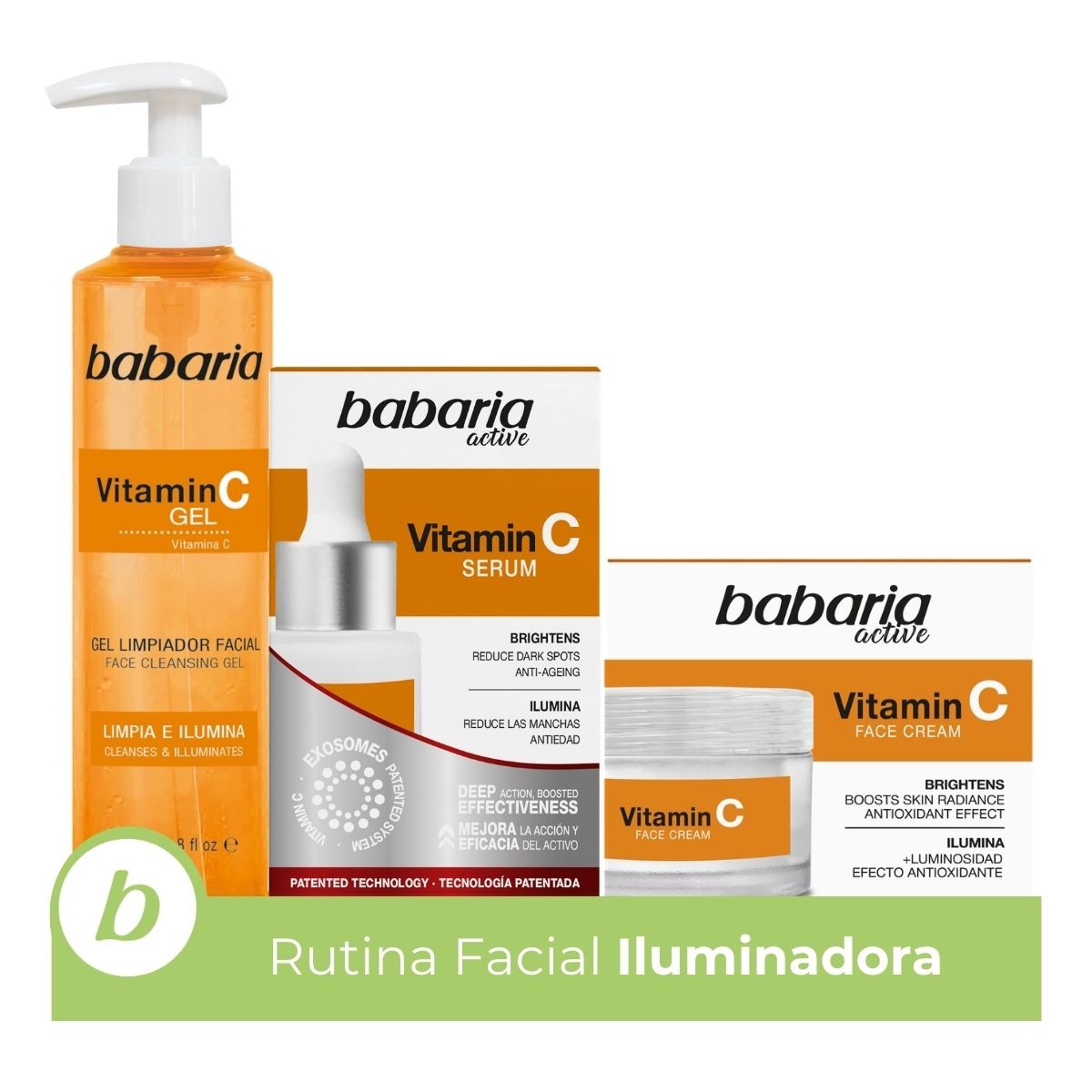 Babaria - Gel Limpiador Crema y Serum Vitamina C | Iluminador Facial | Unifica el Tono | Reduce Manchas y Arrugas |Antioxidante | Vegano | Todo Tipo de Pieles | Uso Diario