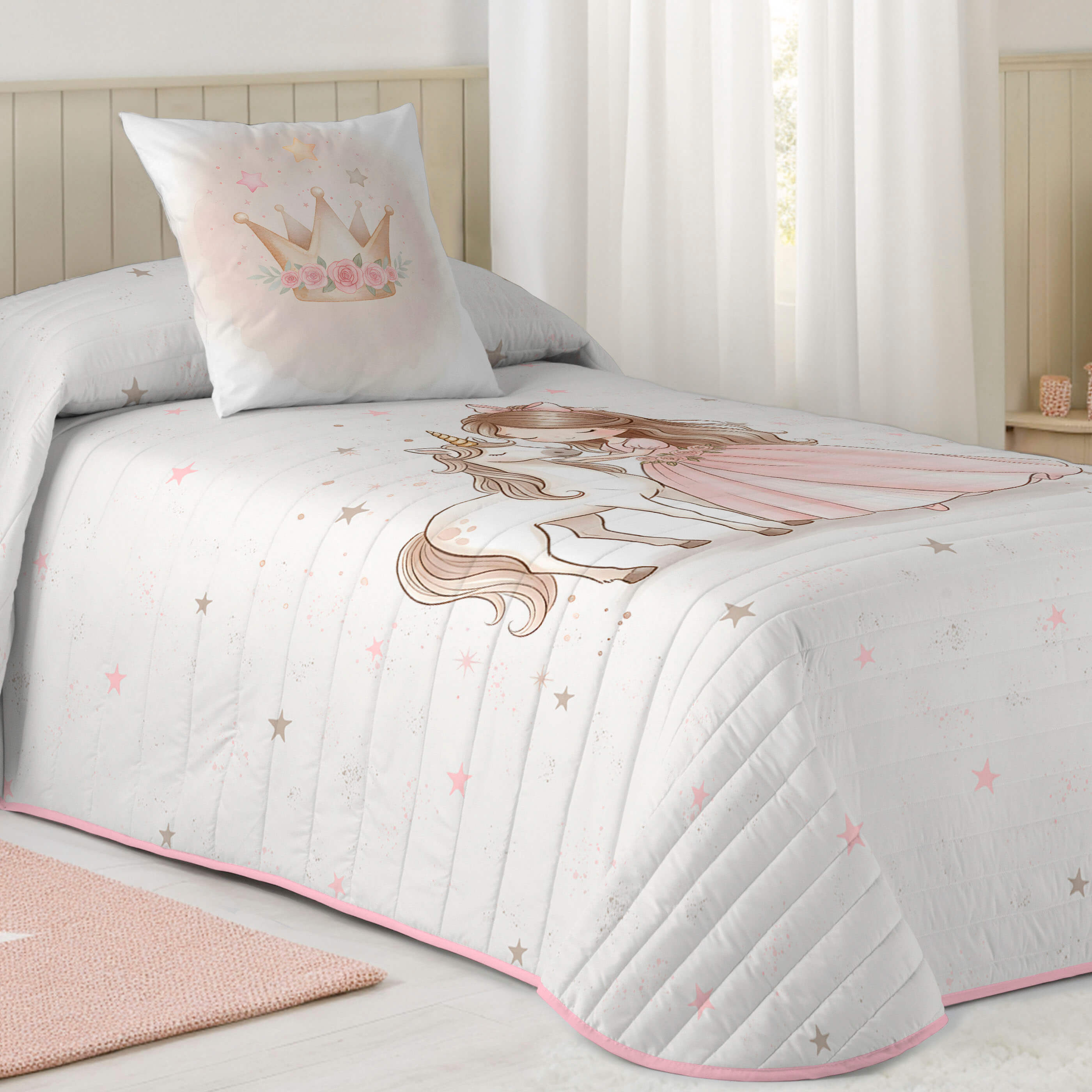 NATURALS - Colcha Bouti Infantil Estampada 100% Microfibra Extrasuave - Relleno 70 gramos -  Ideal para Primavera y Verano - Incluye 1 Funda de Cojín - Disponible para Cama 90/105 cm - Fabricado en España