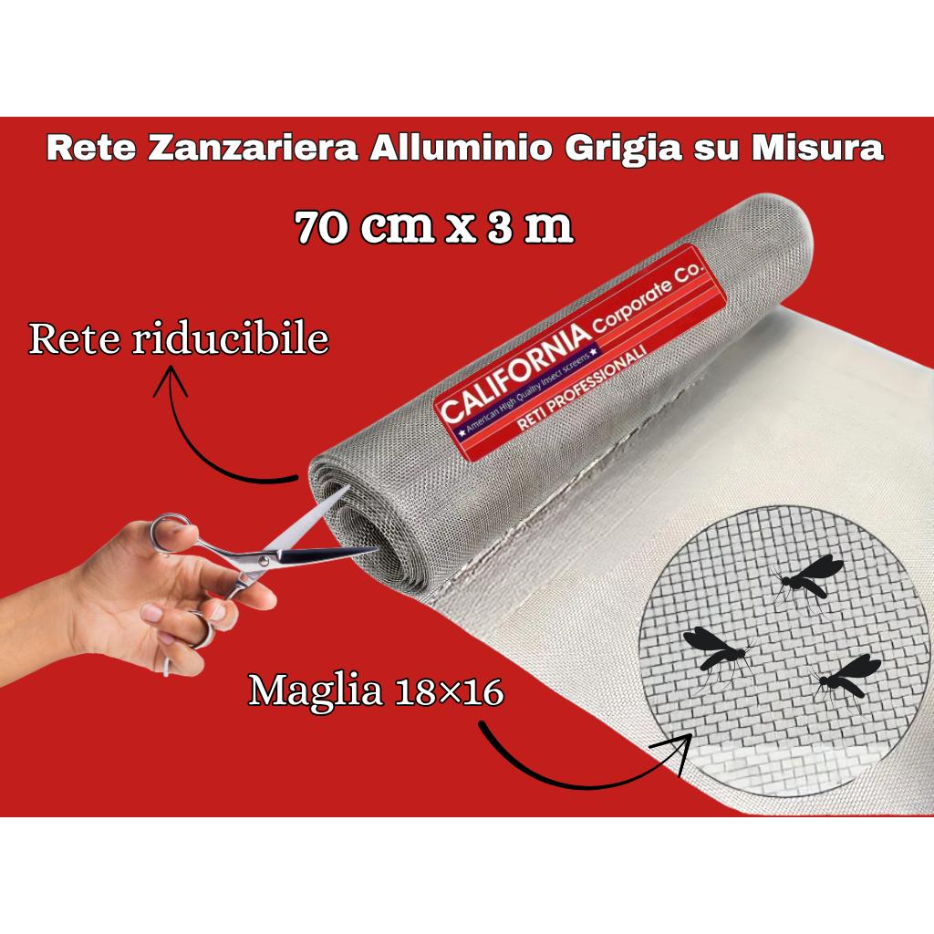 Rete per Zanzariere 70 cm x 3 Metri in Alluminio 18/16 Americana Ricambio Colore Grigio