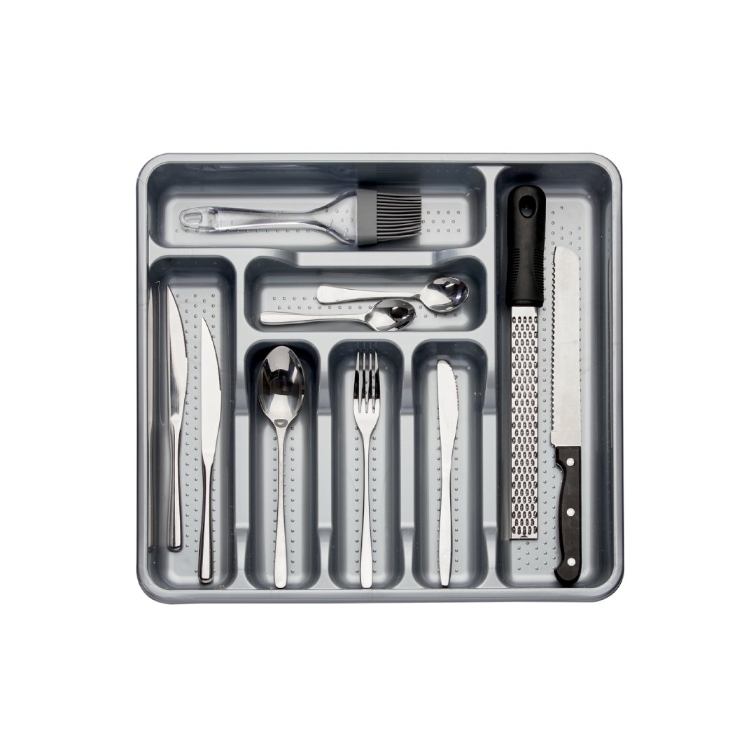 Cubertero Plástico 7 Compartimentos Gris, Cocina, Organizador Bandeja Porta Cubiertos - Kinvara