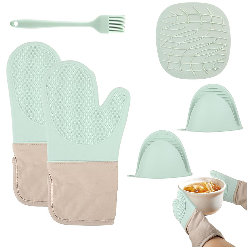 CA Juego de manoplas de silicona para horno (2 piezas) - Incluye agarraderas y cepillo para aceite