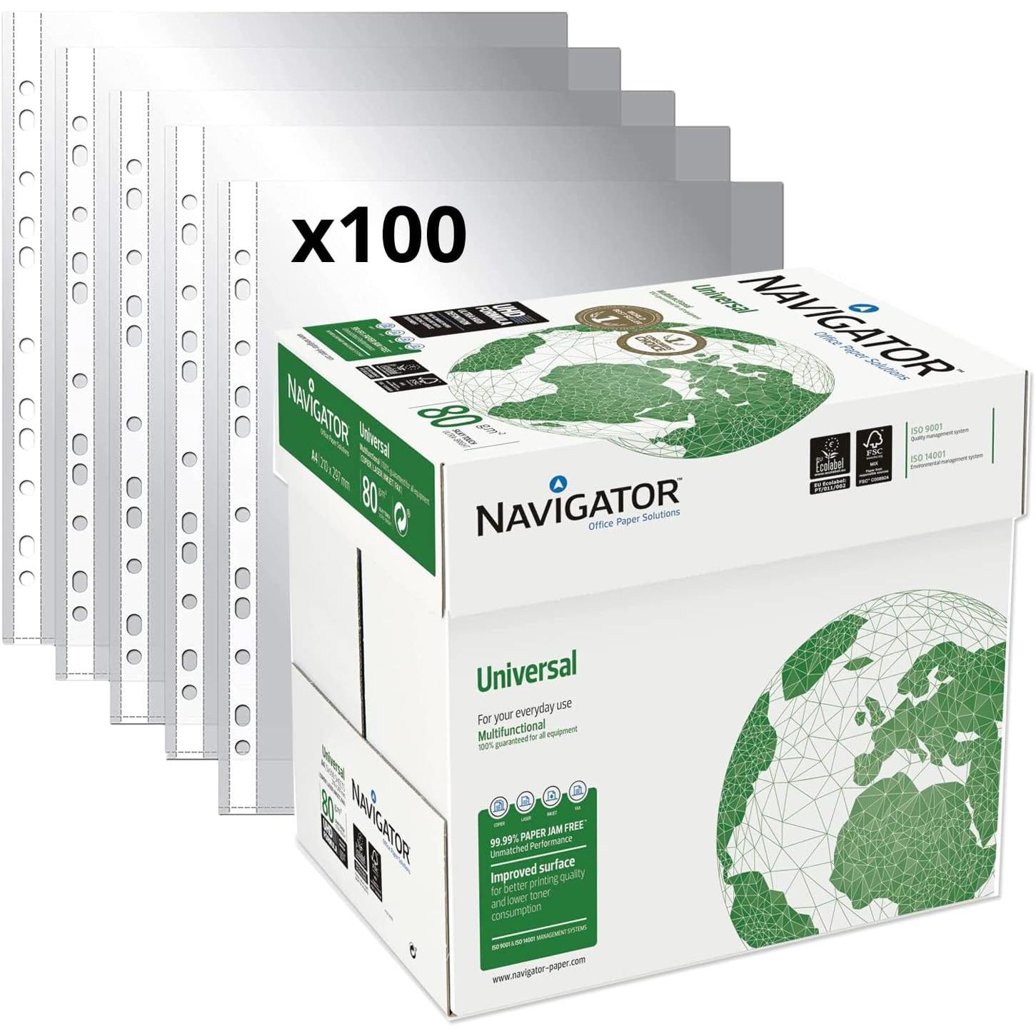 Ofituria Folios Navigator Universal A4 +  Fundas Multitaladro Plástico