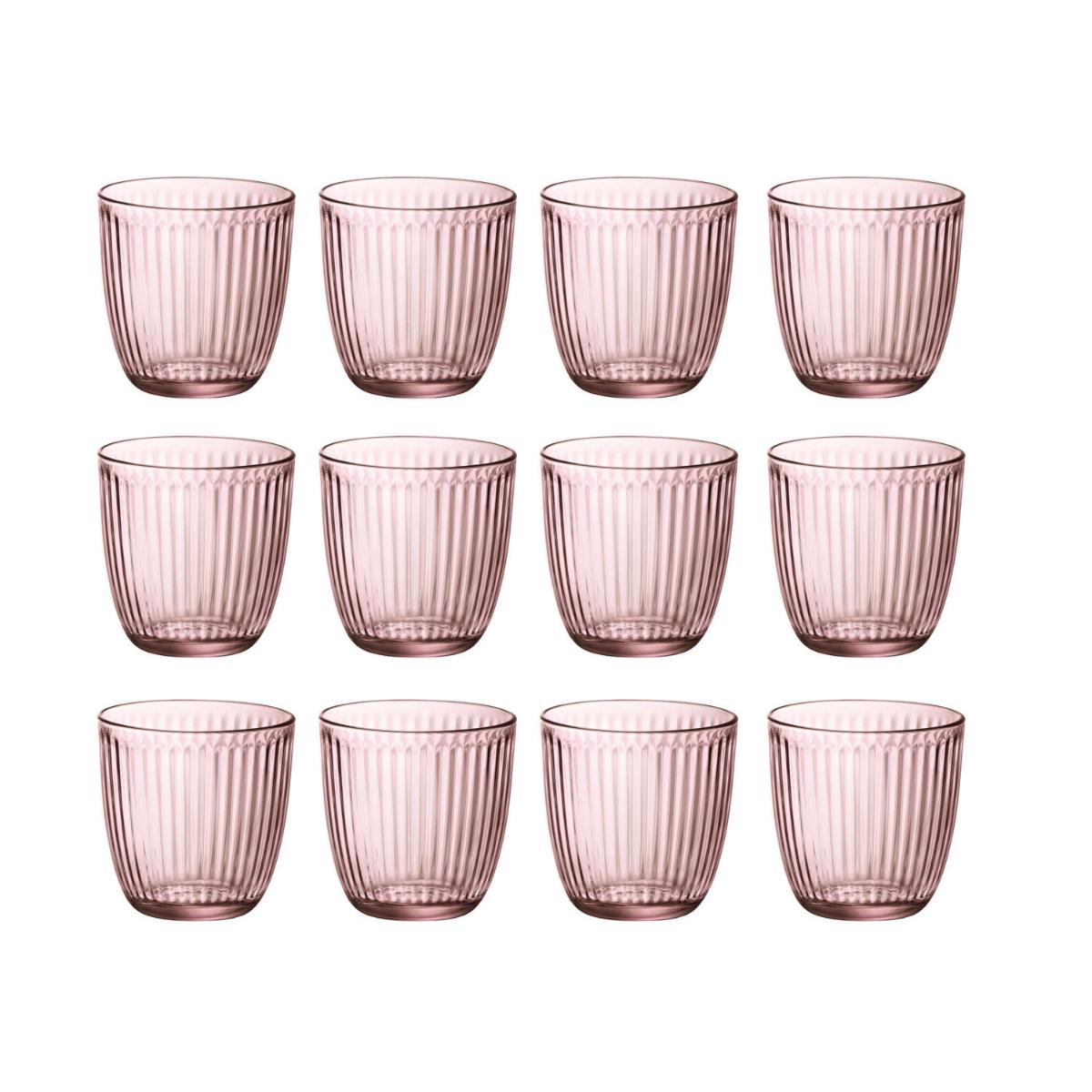 BORMIOLI ROCCO LINE 2 Set 6 Vasos Bajos Vidrio 29CL Rosa Con relieve Fabricado en Italia Reciclable