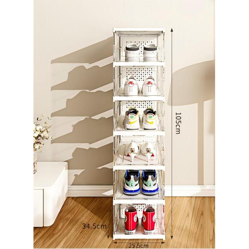 Zapatero plegable 6 niveles/ Estantería Apilable de 6 Niveles para Zapatos - Organizador Plegable Antipolvo con Puertas, Organizador de Multiusos para Accesorios, Diseño Blanco transparente y negro transparente