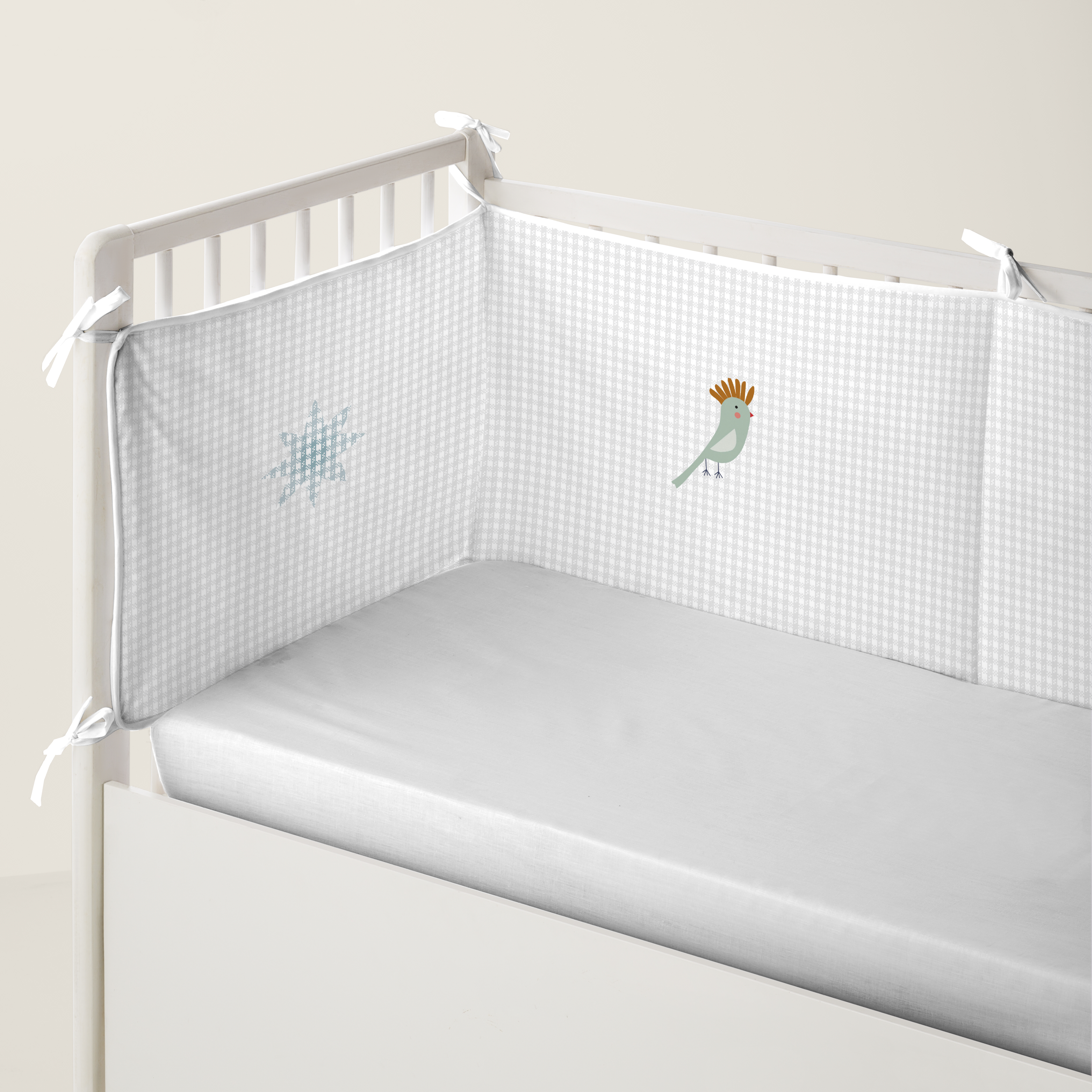 HACIENDO EL INDIO - Protector de Cuna Chichonera 100% Algodón - Protector Acolchado Antigolpes con Cintas de Sujeción - Medida 60x60x60+40 cm - 32 Modelos - Fabricado en España
