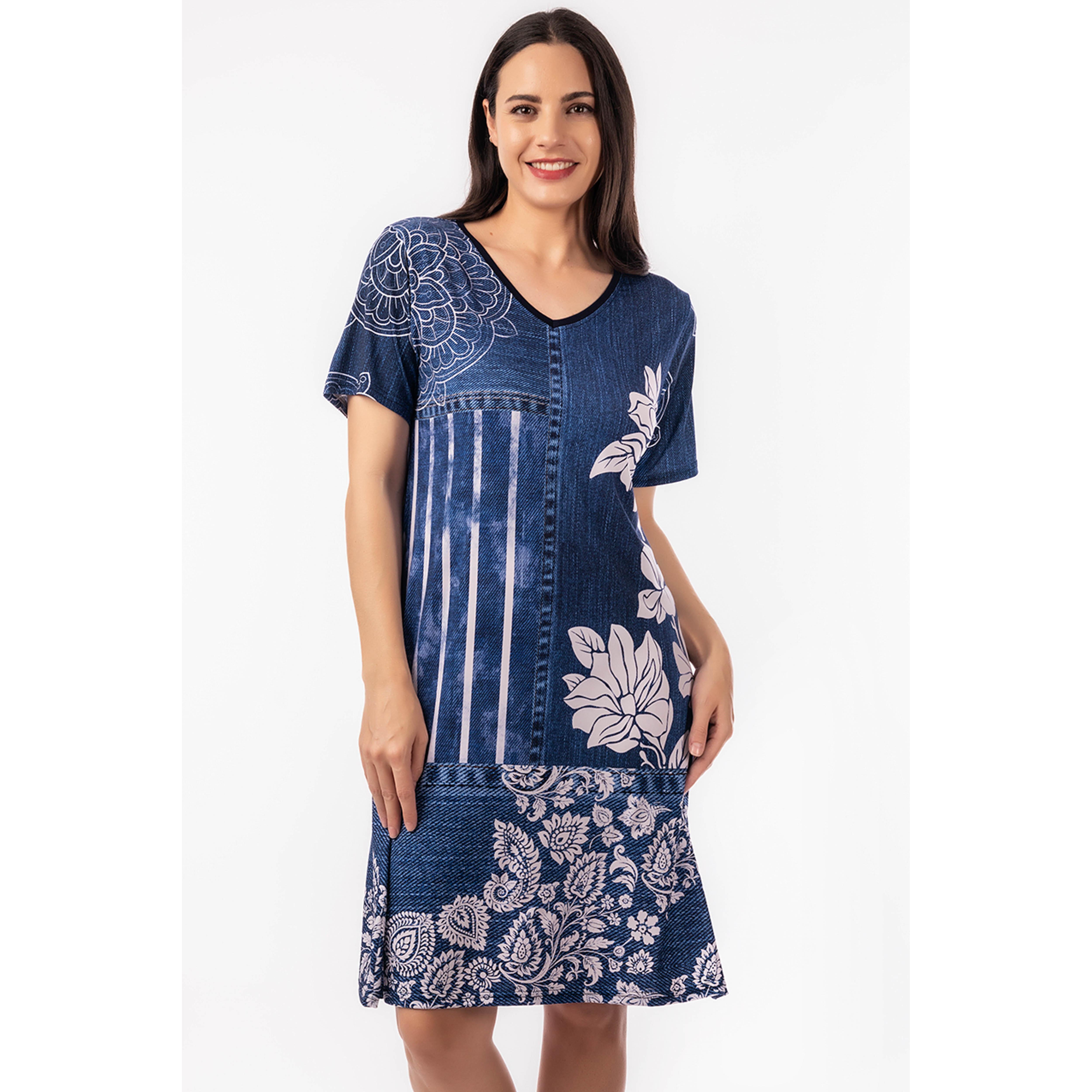 Vestido Estampado con Escote en Pico- Masquenada