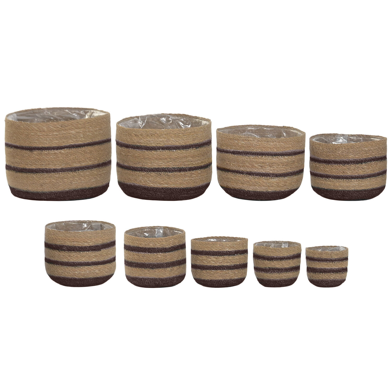 Set de 9 maceteros, de fibra de algas marinas, en color natural marron oscuro, medidas 35x35x29 cm Fijalo