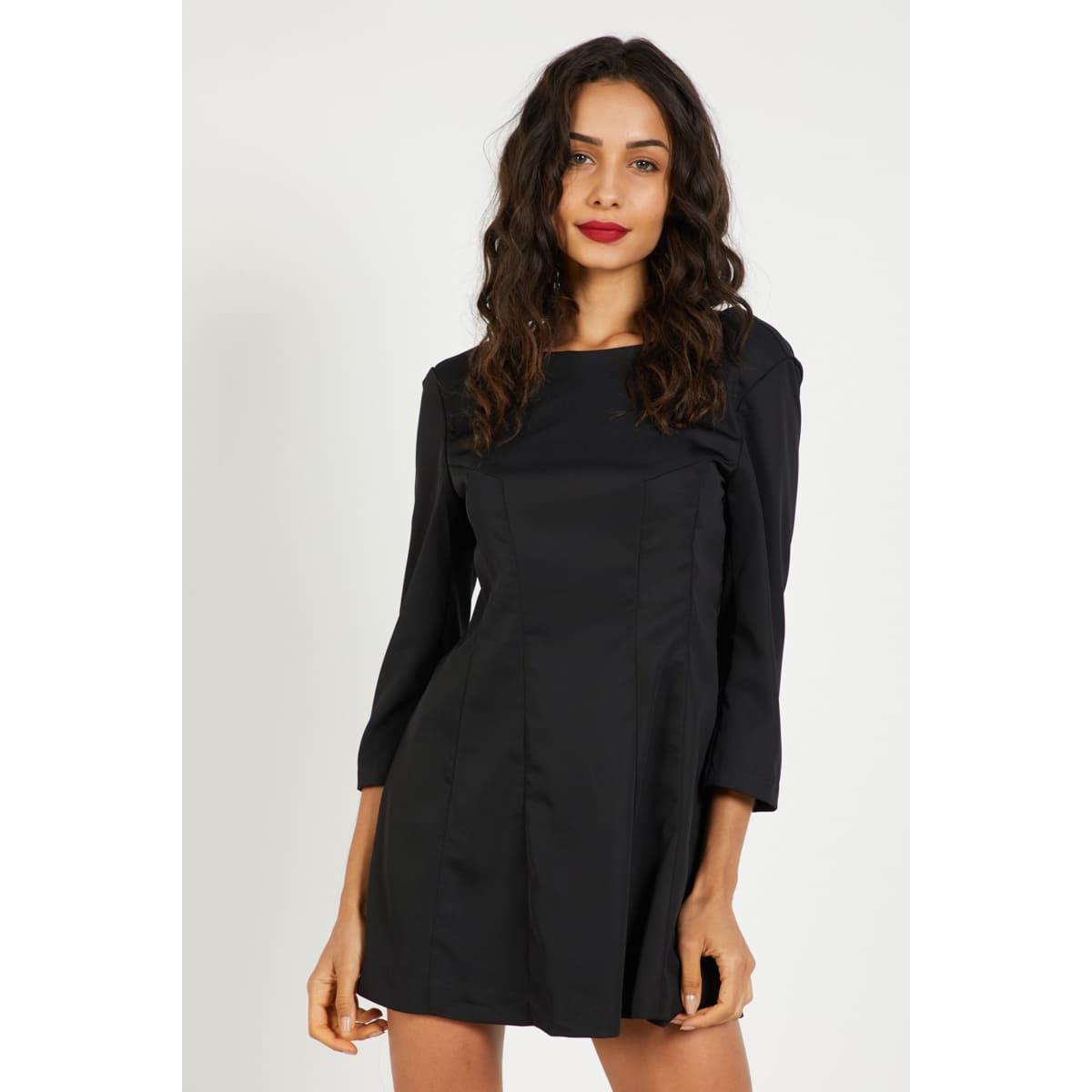 Vestido corto elegante mujer, dress urbano, modelo manga tres cuartos, escote barco, tejido suave, corte ajustado, color negro, talla L, cómodo, versátil, ideal para eventos y fiestas ✅Entrega 24/48h