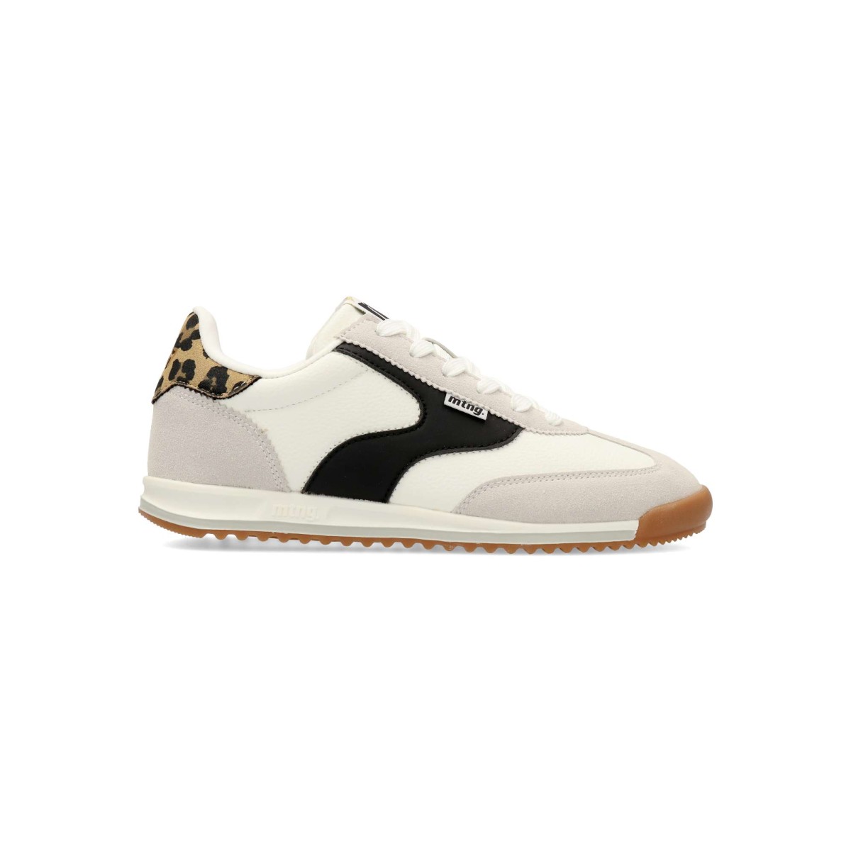 MTNG - Zapatillas deportivas Olympic para mujer con diseño vintage, cierre de cordones, piel sintética y textil, suela de goma, plantilla acolchada extraíble y detalle print leopardo