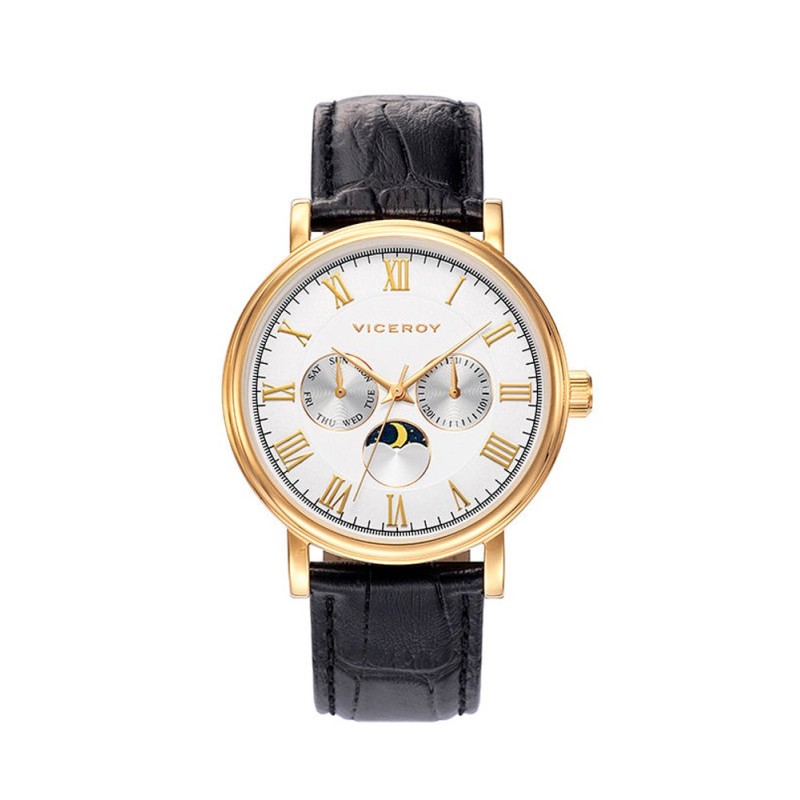 Reloj Viceroy Hombre 401029-03 con Correa de Piel Negro y Caja de Acero Dorado