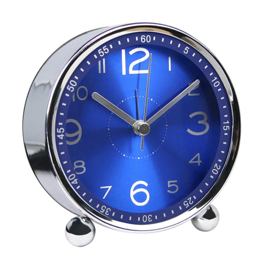 TK Reloj despertador de metal de 4 pulgadas, silencioso, retro, que no hace tictac, funciona con pilas, despertador fuerte para mesitas de noche, dormitorios, viajes, niños (plateado)