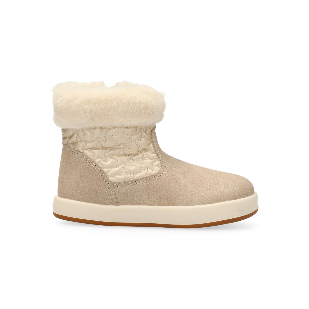 Conguitos - Botas barefoot para niña con estampado de estrellas, cierre adhesivo y puntera ancha color beige