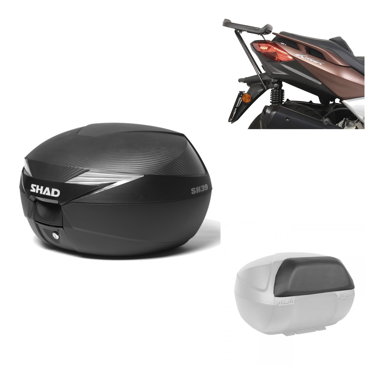 Baul Trasero + Herraje Montaje + Respaldo De Pasajero Sh39 Sh 39 Carbono Carbonlook KIT-182023