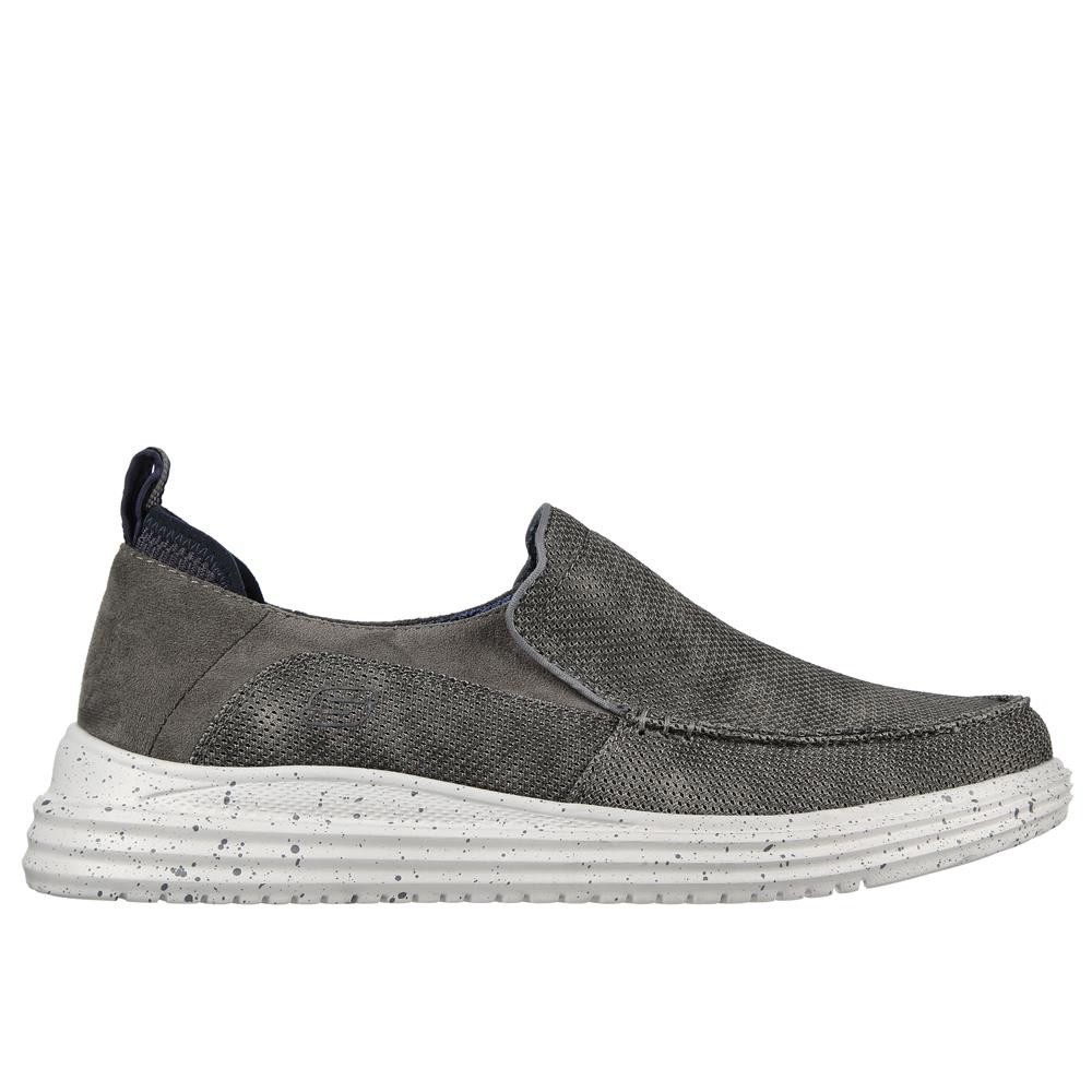 Cómoda  ocasín sport caballero Skechers PROVEN RENCO en lona lavada gris vintage. Ajuste con elásticos. Plantilla Air Cooled Memory Foam. Amortiguación GOGA MAT ARCH . Altura Tacón bajo (1-3 cm) Referencia 204568-CHAR