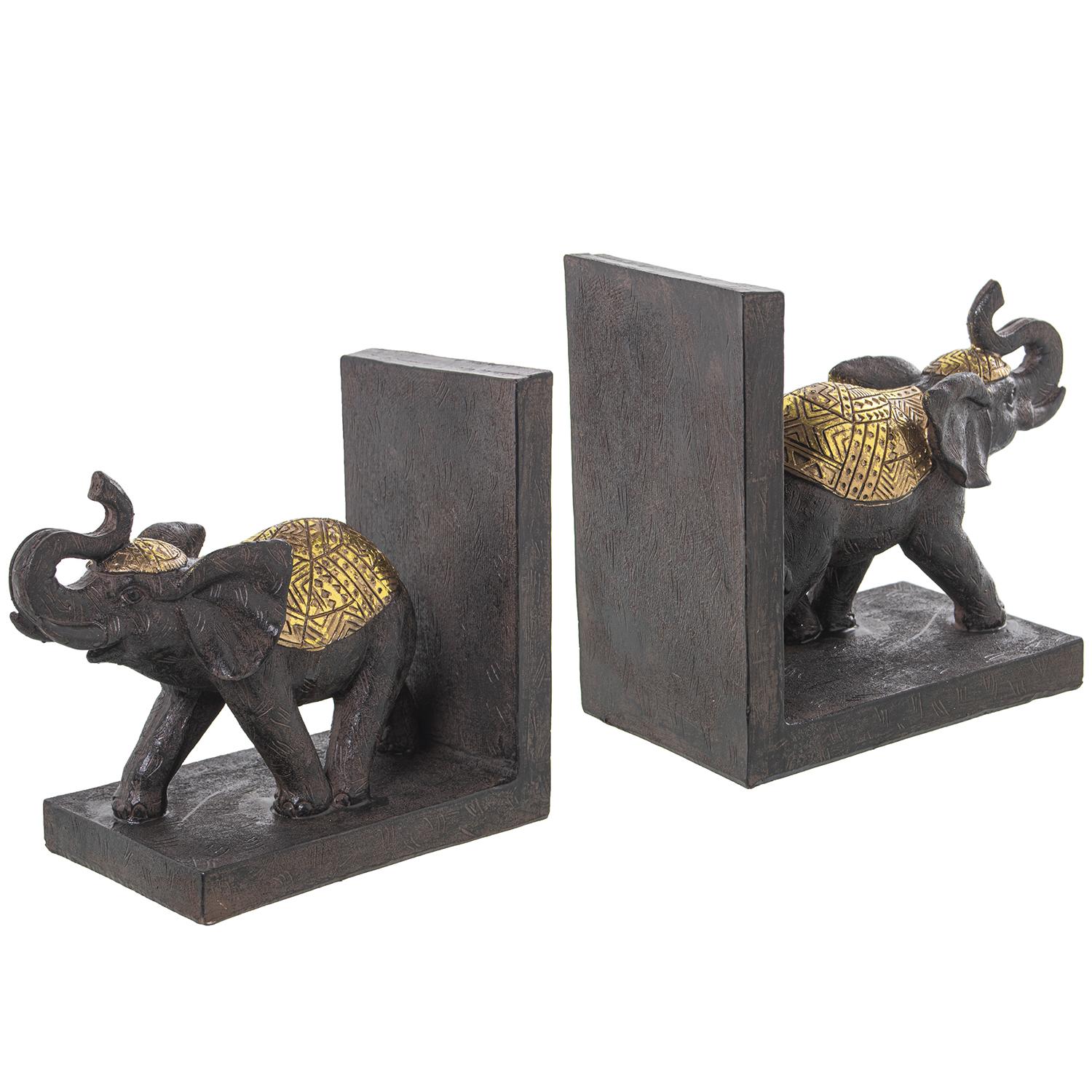 Set 2 sujetalibros elefantes marron, dorado 36x10x15cm
