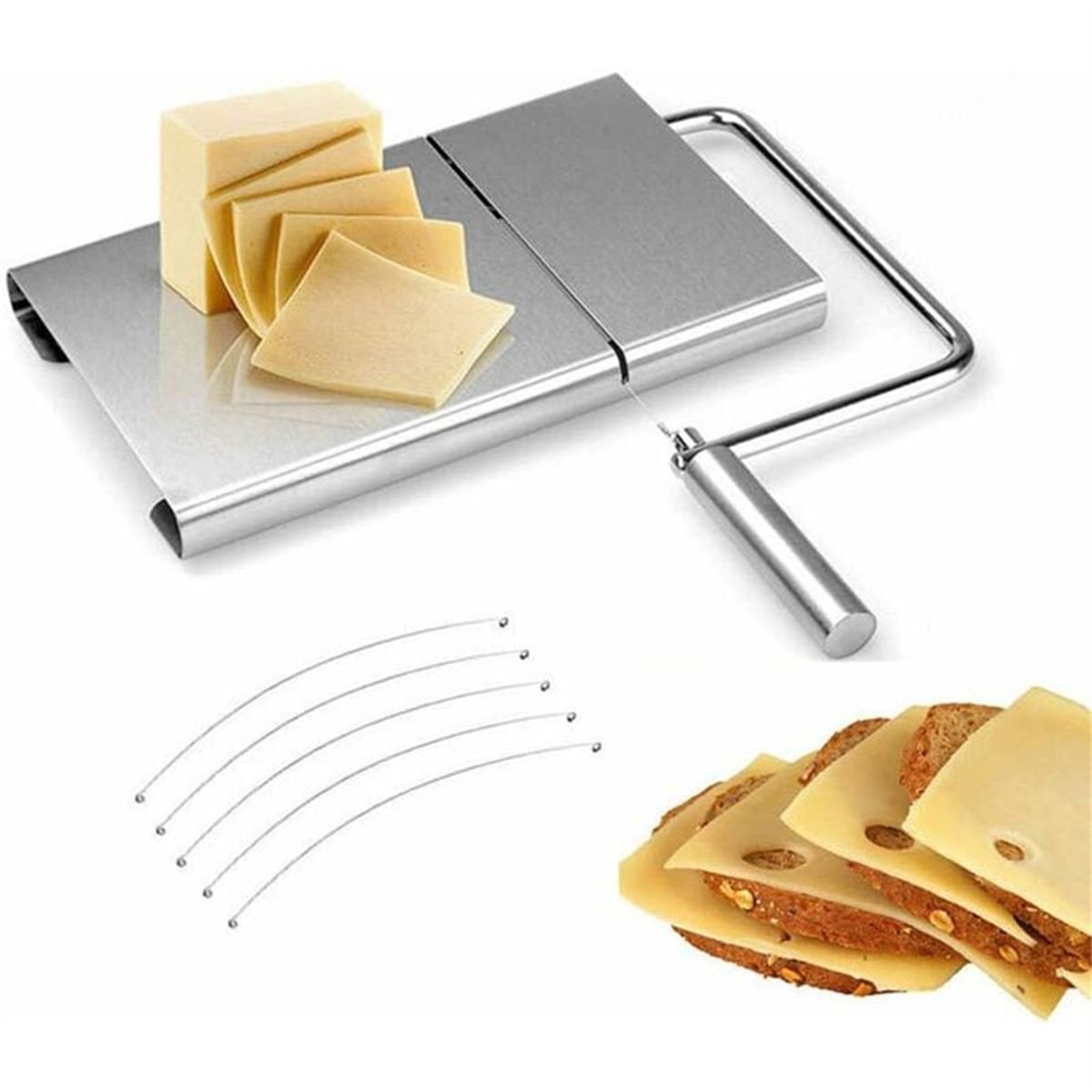 Cortador de queso - Cortador de queso moderno de acero inoxidable - Herramienta de cocina profesional - Con alambre de repuesto - Multiusos
