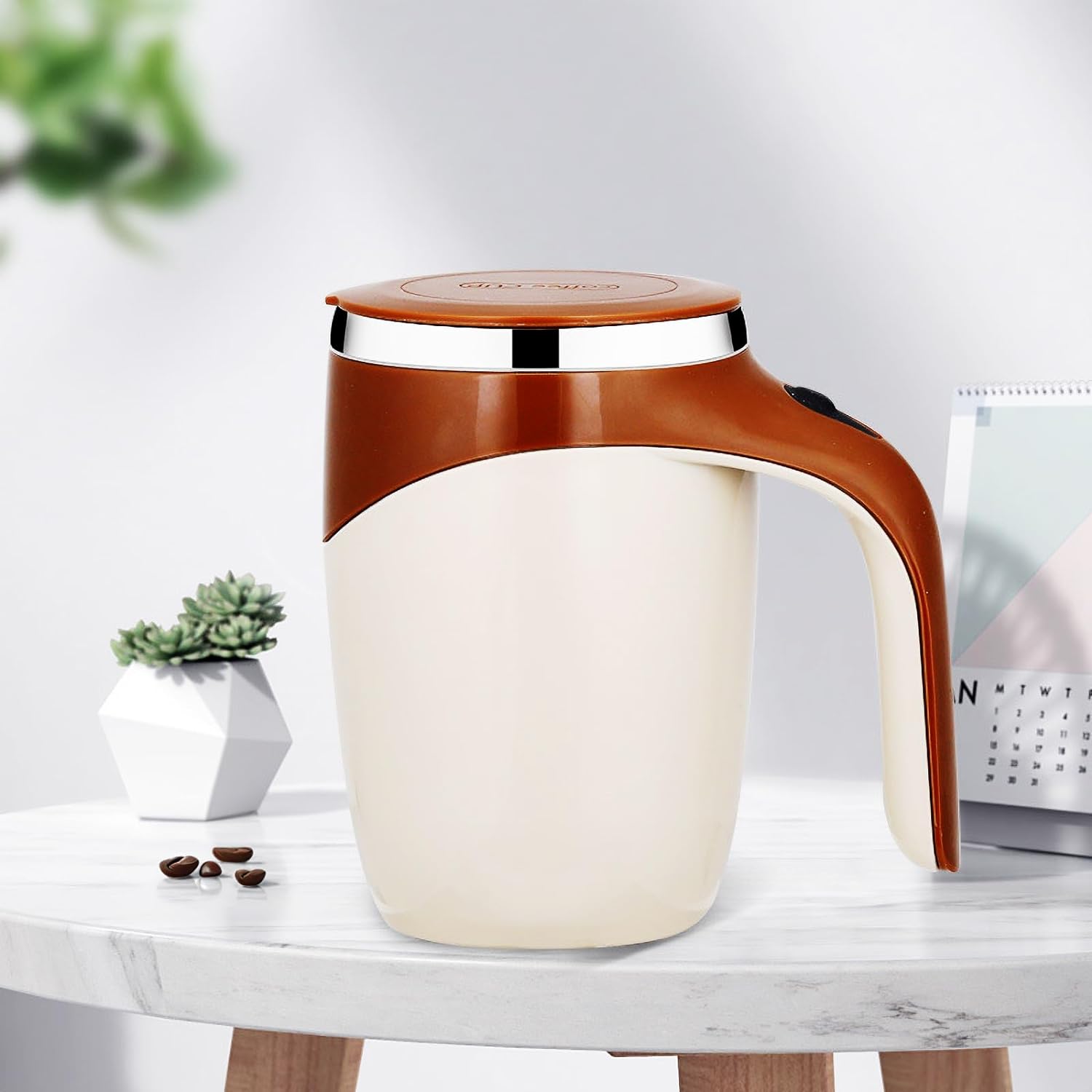 TK Taza de café con agitación automática y tapa, Tazas magnéticas automáticas, 14 oz (café), moderada