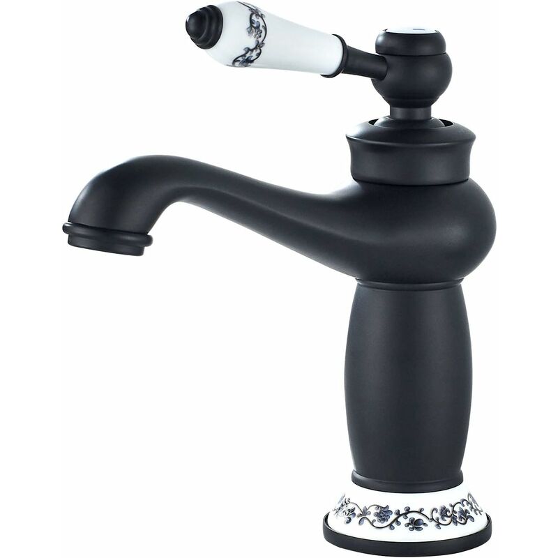 Grifo de baño Mezclador monomando para lavabo Grifo monomando para lavabo de baño Mezclador de lavabo retro, latón negro （con manguera de 60 cm）