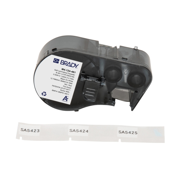 Brady m4-124-461 cinta de etiquetas original poliester autolaminable para laboratorio - texto negro | cinta de etiquetas original poliester autolaminable para laboratorio - texto negro sobre fondo blanco - ancho x alto